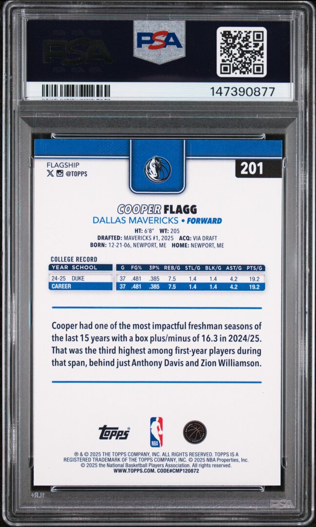 2025 Topps Cooper Flagg RC PSA 10 #201