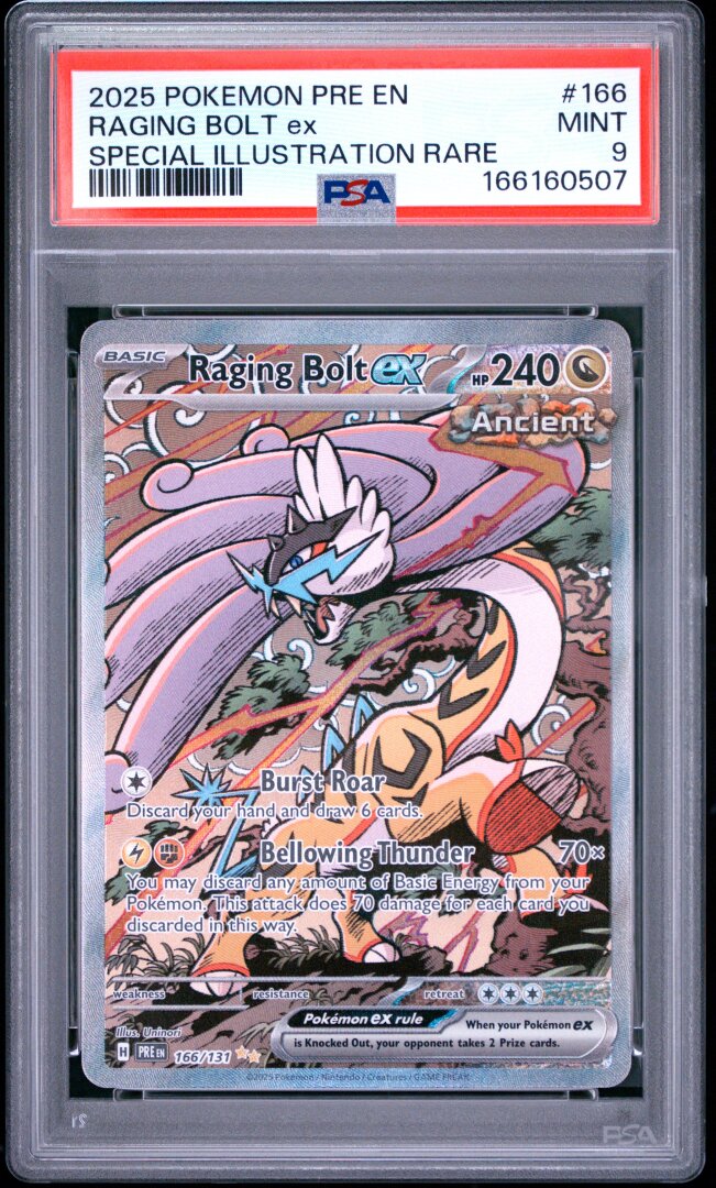 2025 Pokemon Prismatic Evolutions #166 Raging Bolt Ex SIR PSA 9