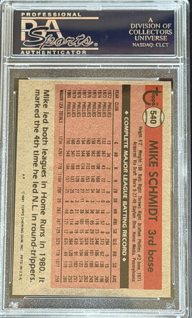 1981 Topps Mike Schmidt PSA 9 #540