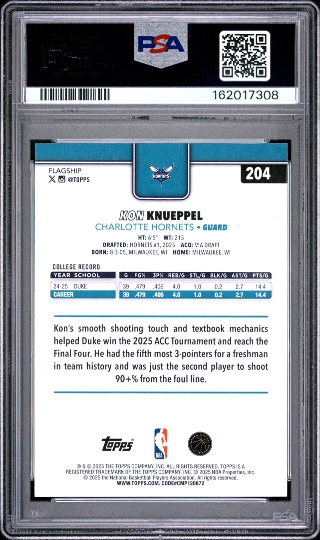 2025 Topps Kon Knueppel RC PSA 7 #204