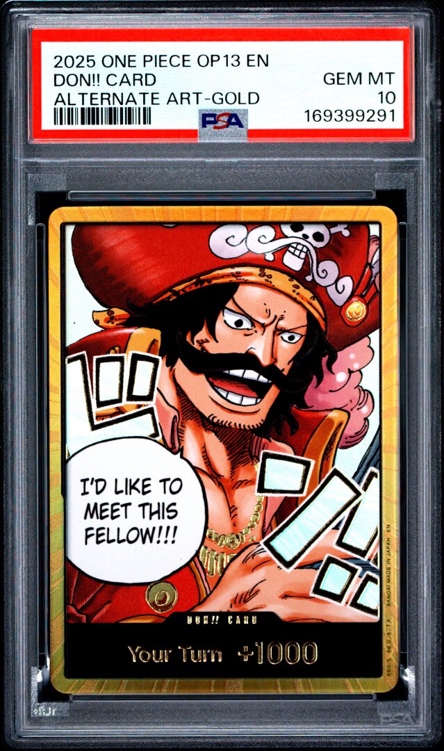 2025 One Piece OP13 Carrying On His Will Don!! Card Alternate Art Gold PSA 10