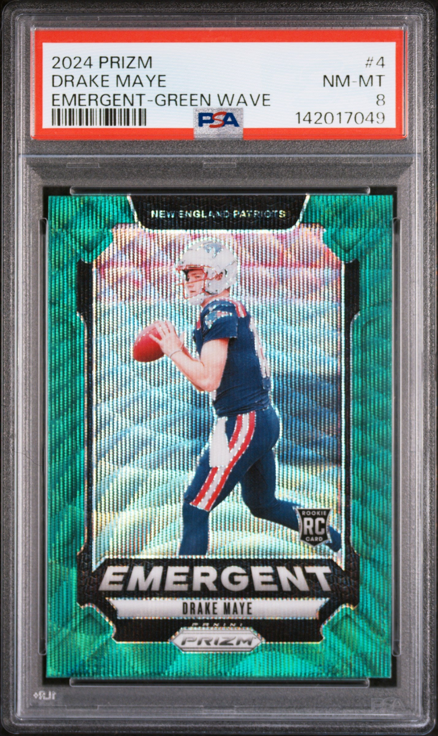2024 Panini Prizm Emergent 4 Drake Maye Green Wave PSA 8