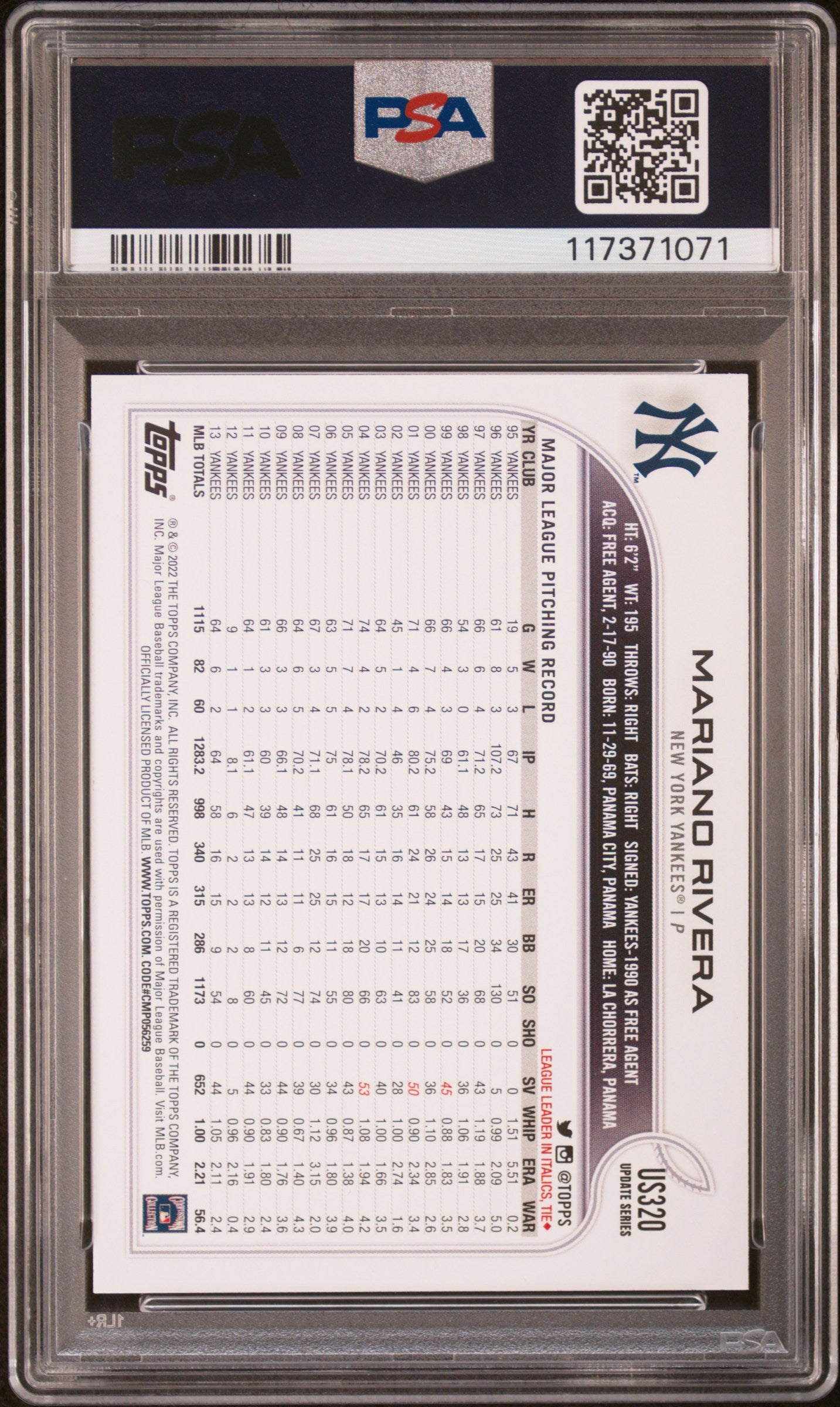 2022 Topps Update US320 Mariano Rivera SP PSA 10