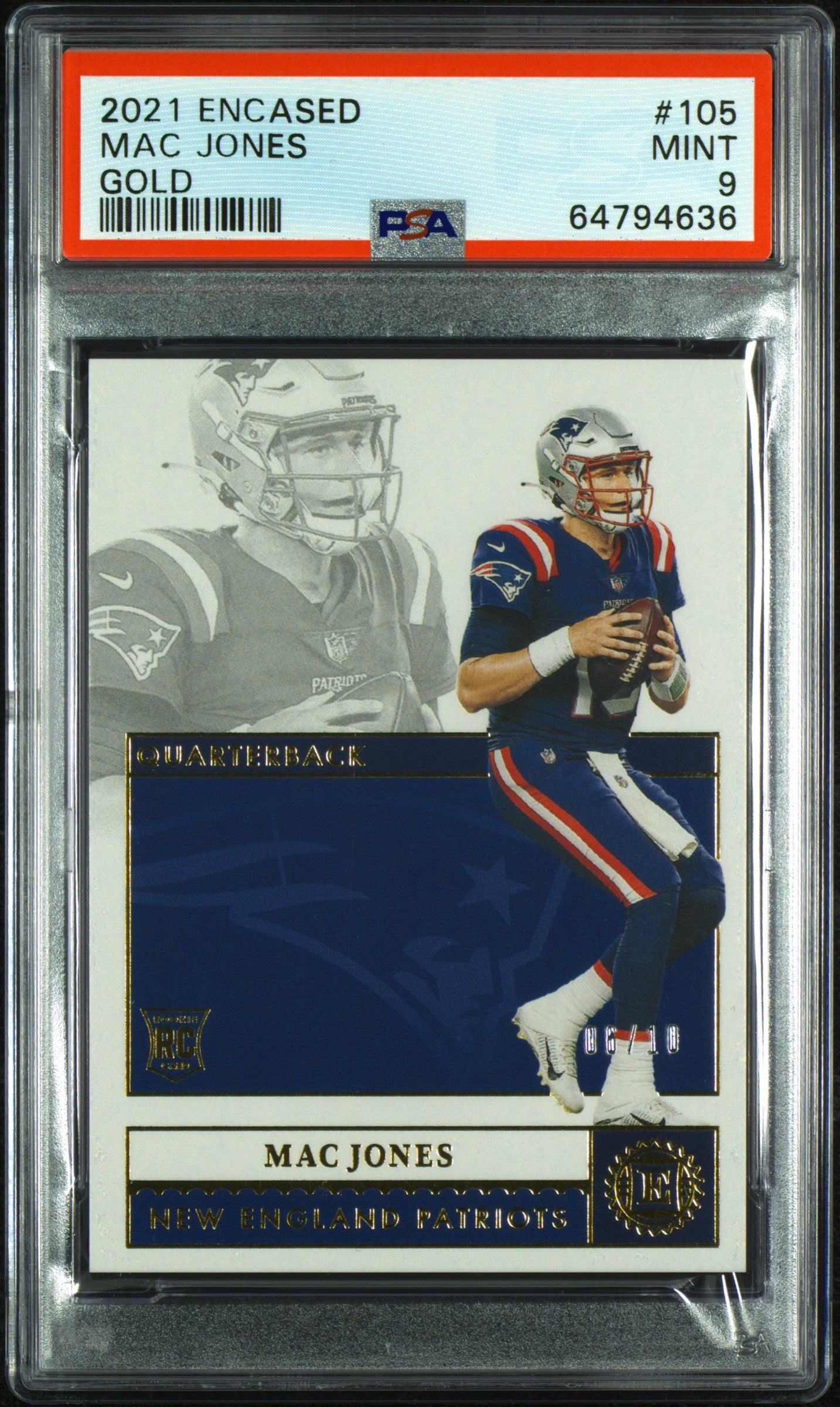 2021 Panini Encased 105 Mac Jones Gold PSA 9