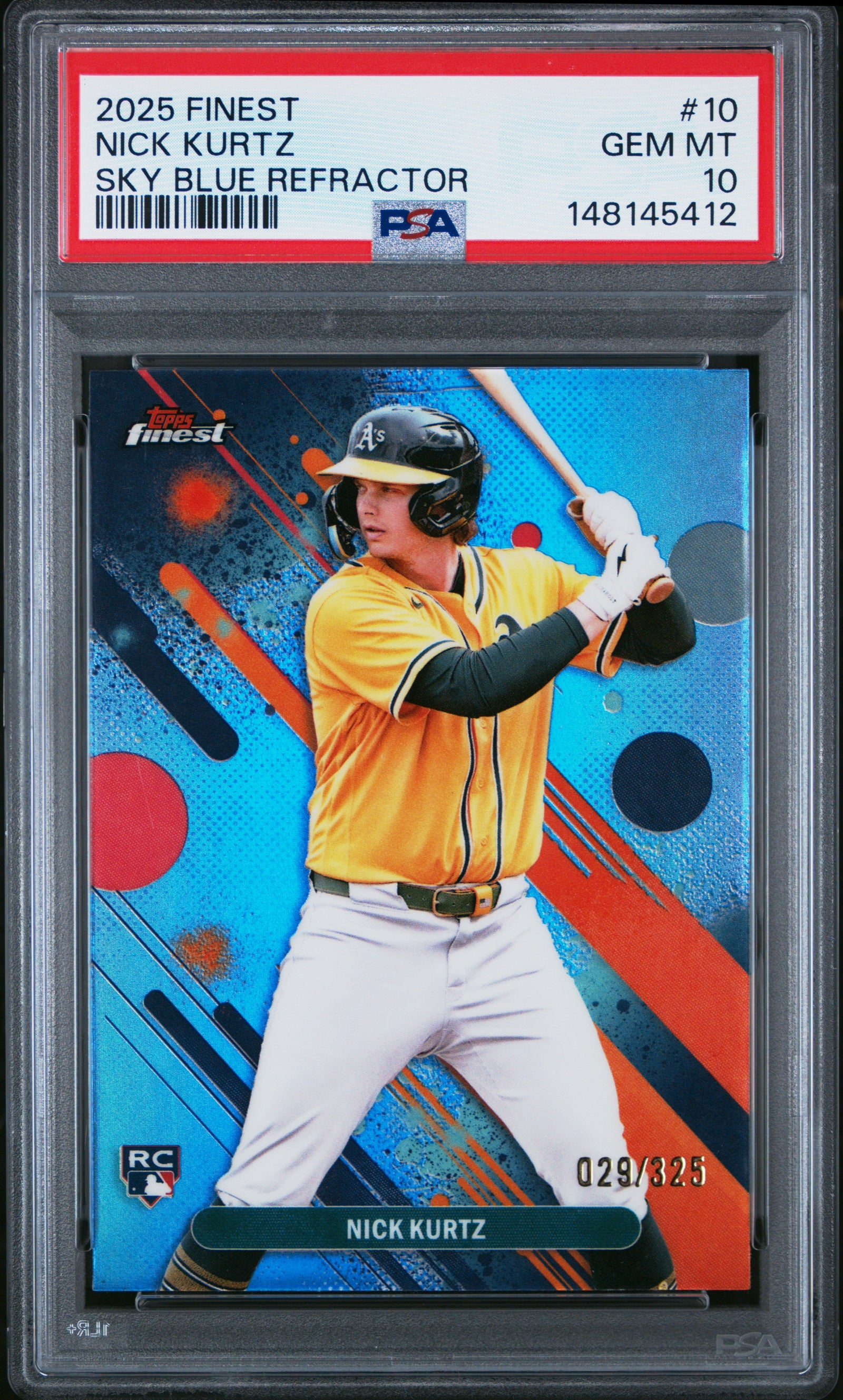 2025 Topps Finest 10 Nick Kurtz Sky Blue Refractor PSA 10