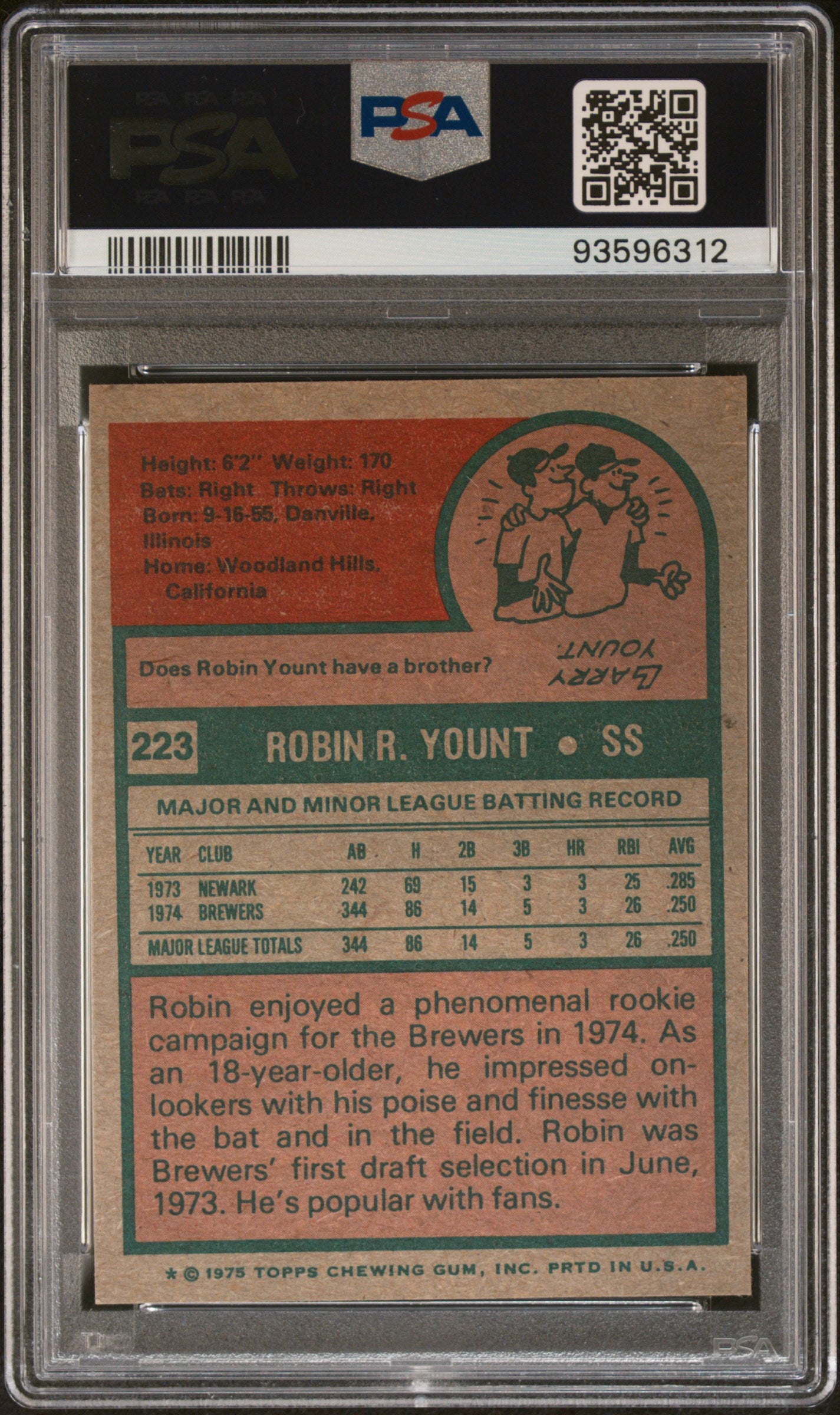 1975 Topps 223 Robin Yount PSA 6