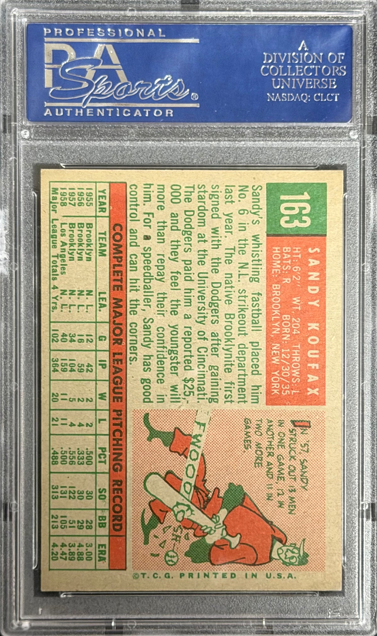 1959 TOPPS 163 SANDY KOUFAX PSA 6