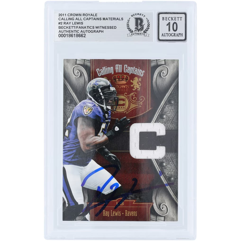 2011 Crown Royale Ray Lewis Calling all Captains Materials Autograph Beckett/Fanatics Authentic, Auto 10