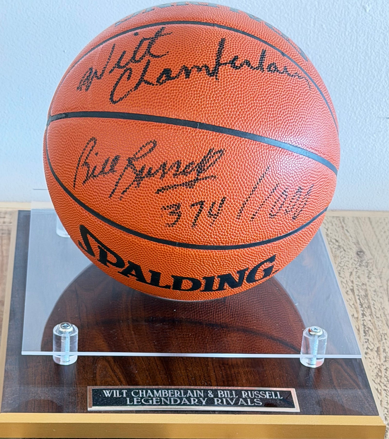 Wilt Chamberlain / Bill Russell Autographed Spalding 