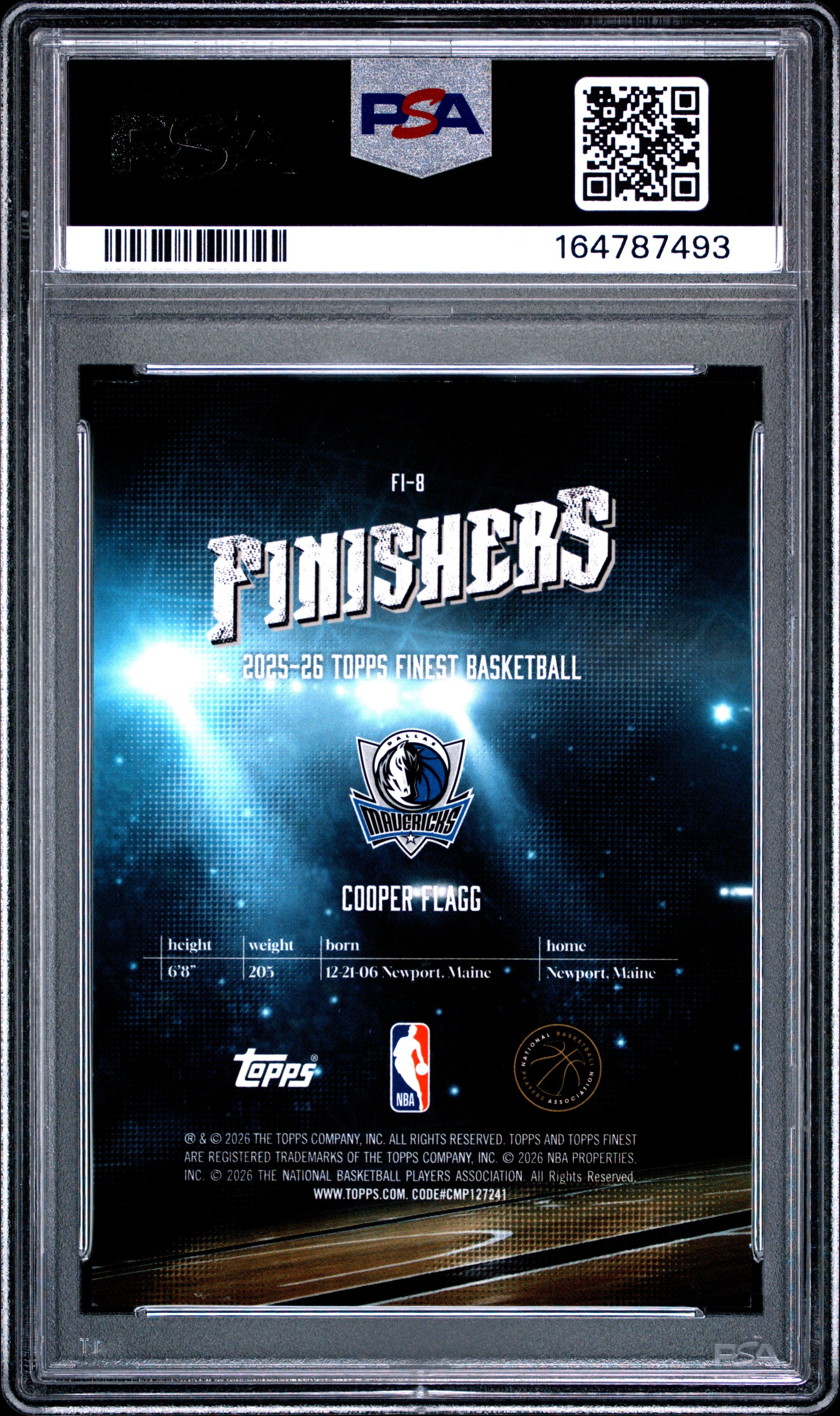 2025 TOPPS FINEST FINISHERS FI-8 COOPER FLAGG BLUE GEOMETRIC PSA 8 - back
