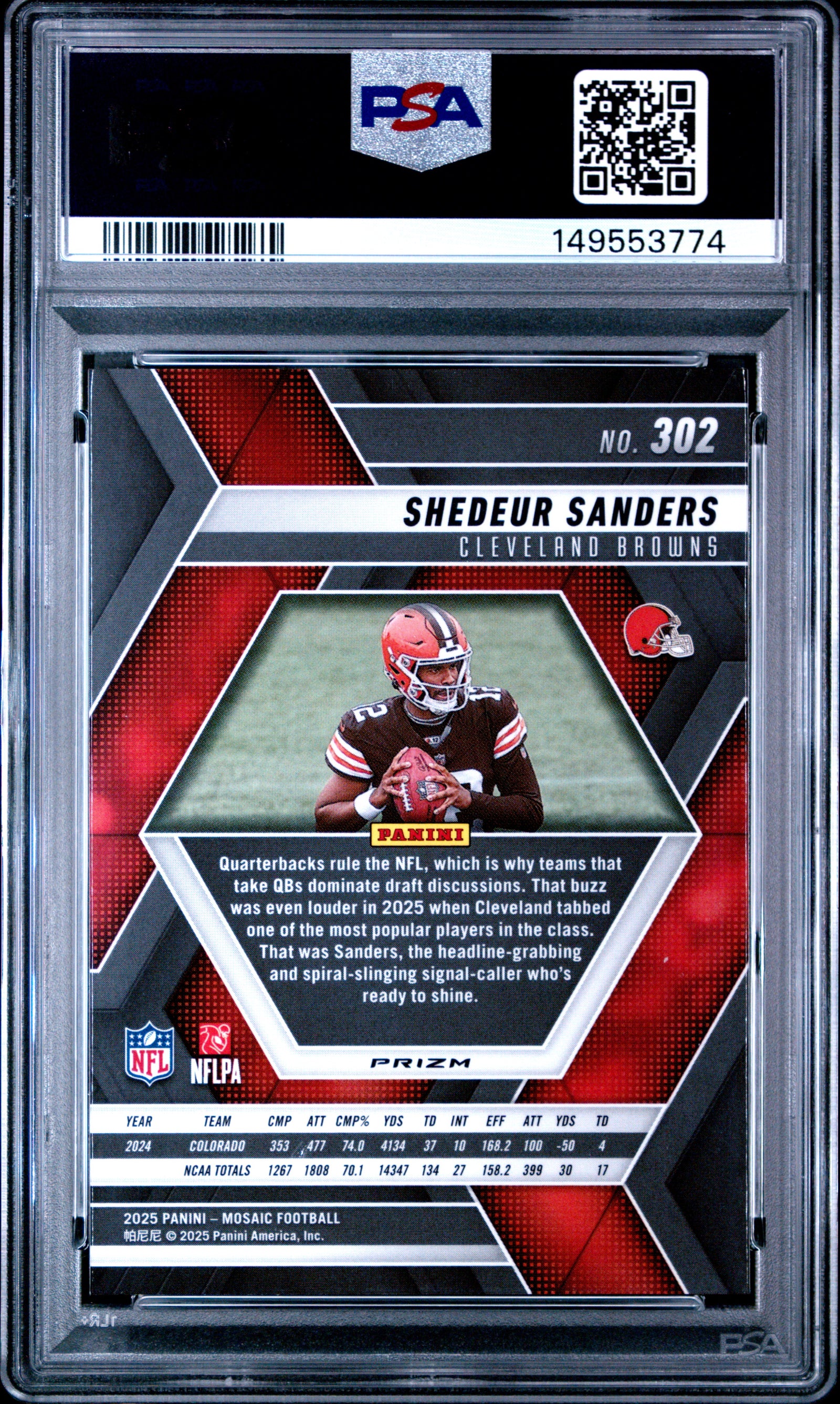 2025 Panini Mosaic 302 Shedeur Sanders Red & White Stripe PSA 8
