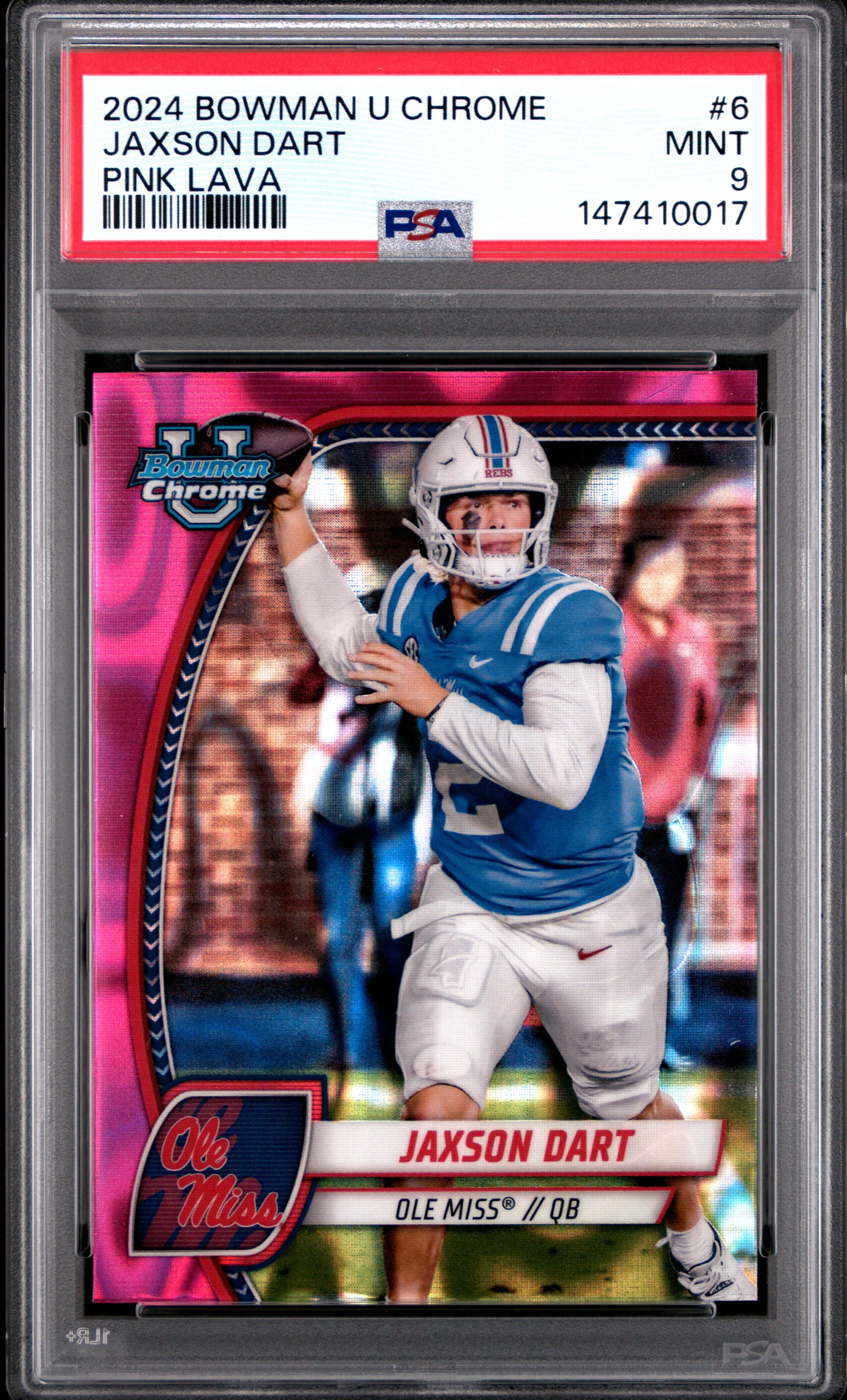 2024 Bowman University Chrome 6 Jaxson Dart Pink Lava PSA 9