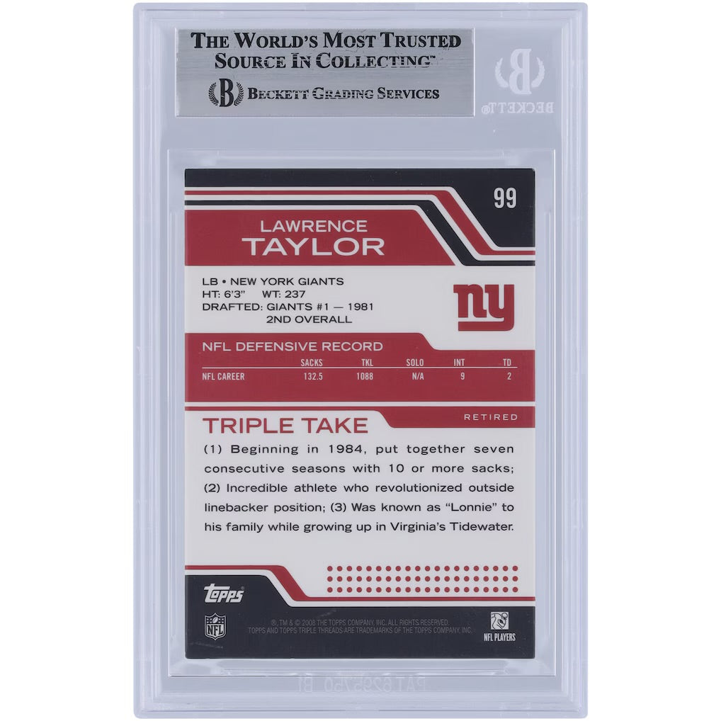 2008 Topps Triple Threads Lawrence Taylor Autograph #/779 Beckett Fanatics Authentic