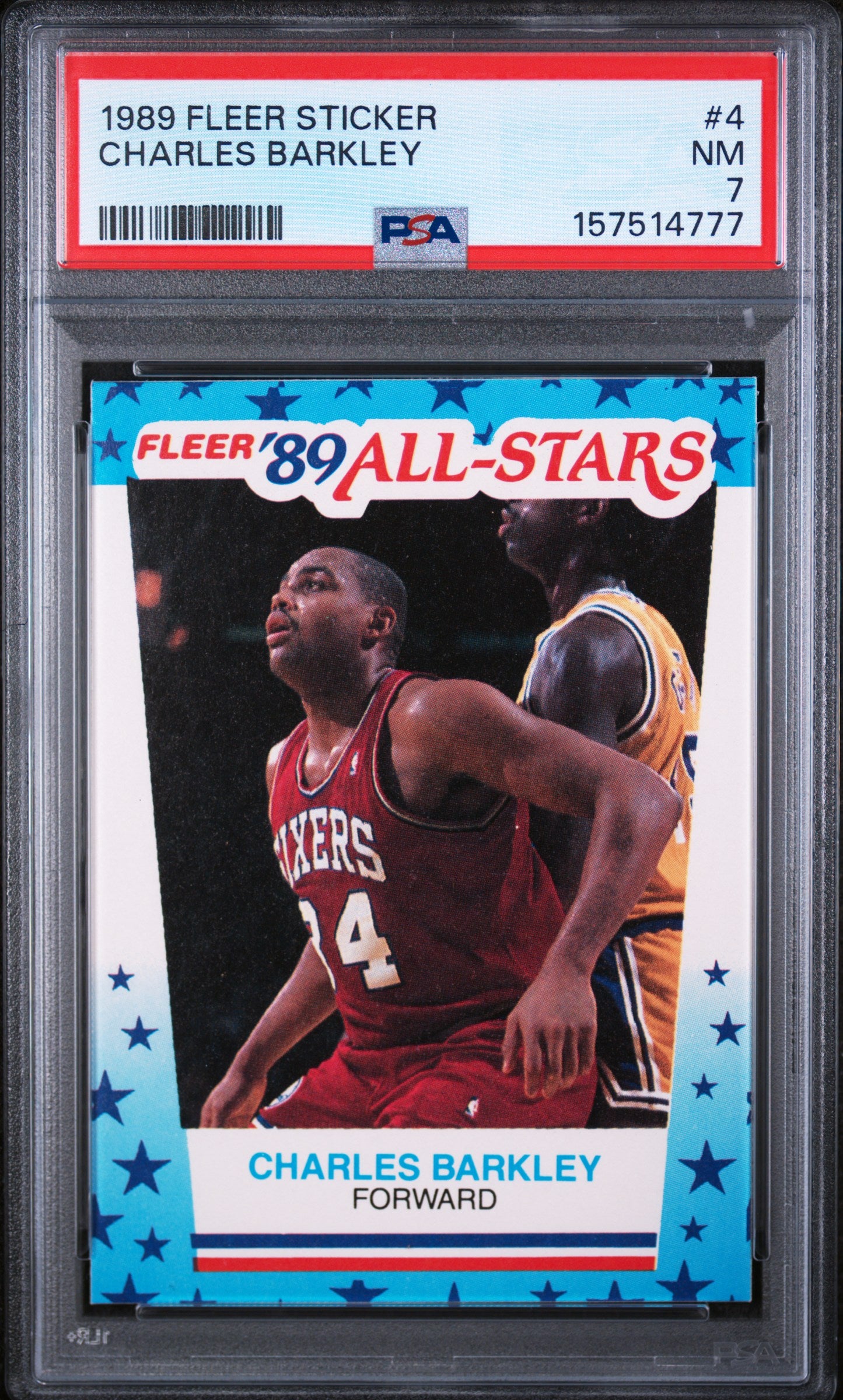 1989 FLEER STICKER 4 CHARLES BARKLEY PSA 7 - front