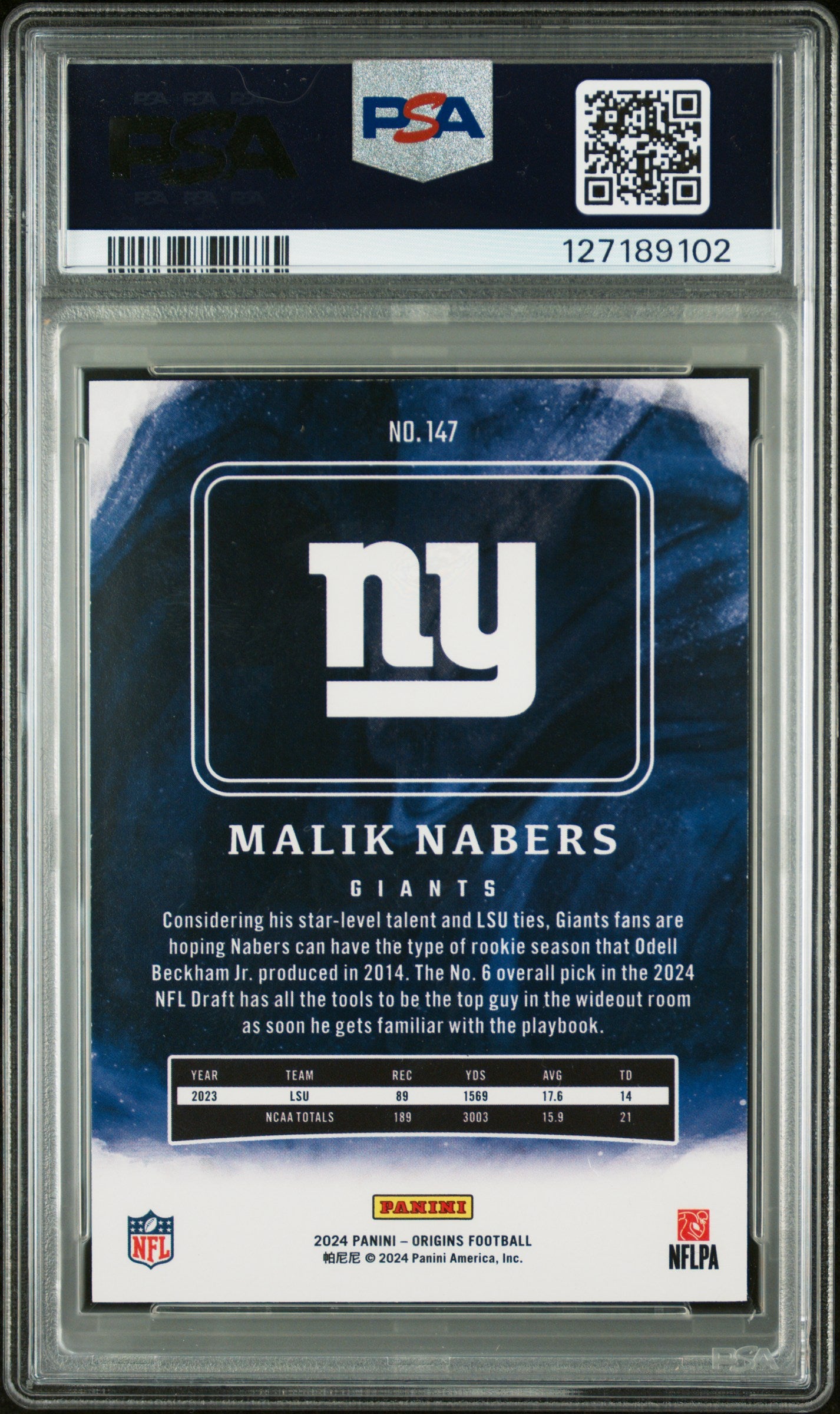 2024 Panini Origins 147 Malik Nabers  PSA 9