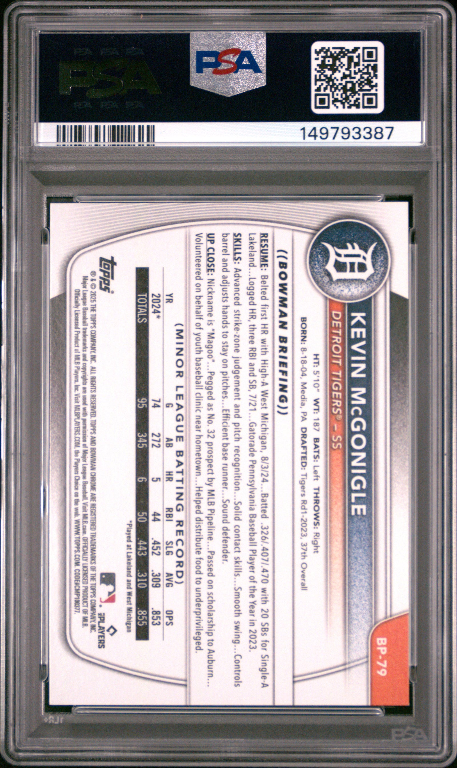 2025 Bowman Paper Prospects Bp79 Kevin Mcgonigle PSA 10