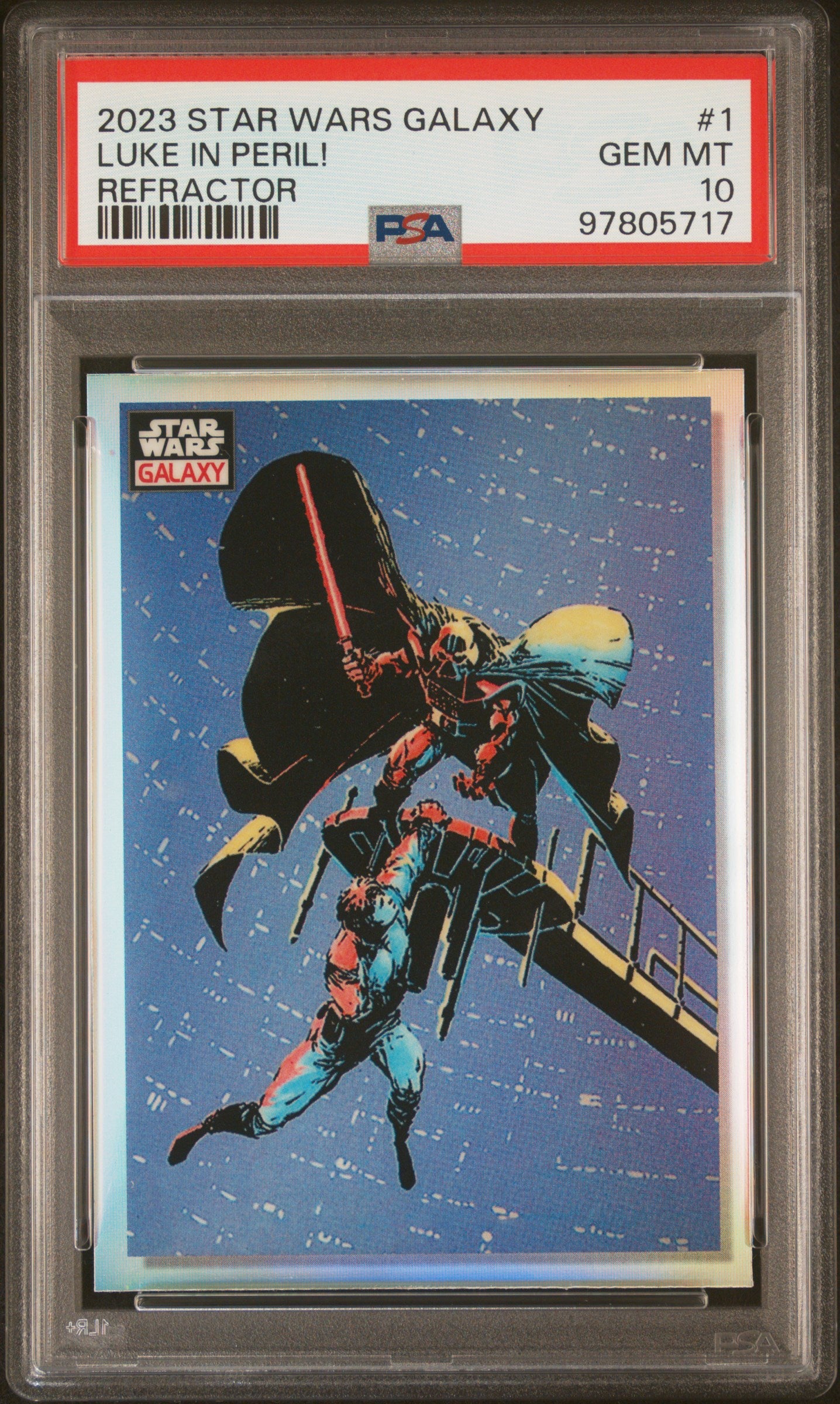 2023 TOPPS CHROME STAR WARS GALAXY 1 LUKE IN PERIL! REFRACTOR PSA 10 - front