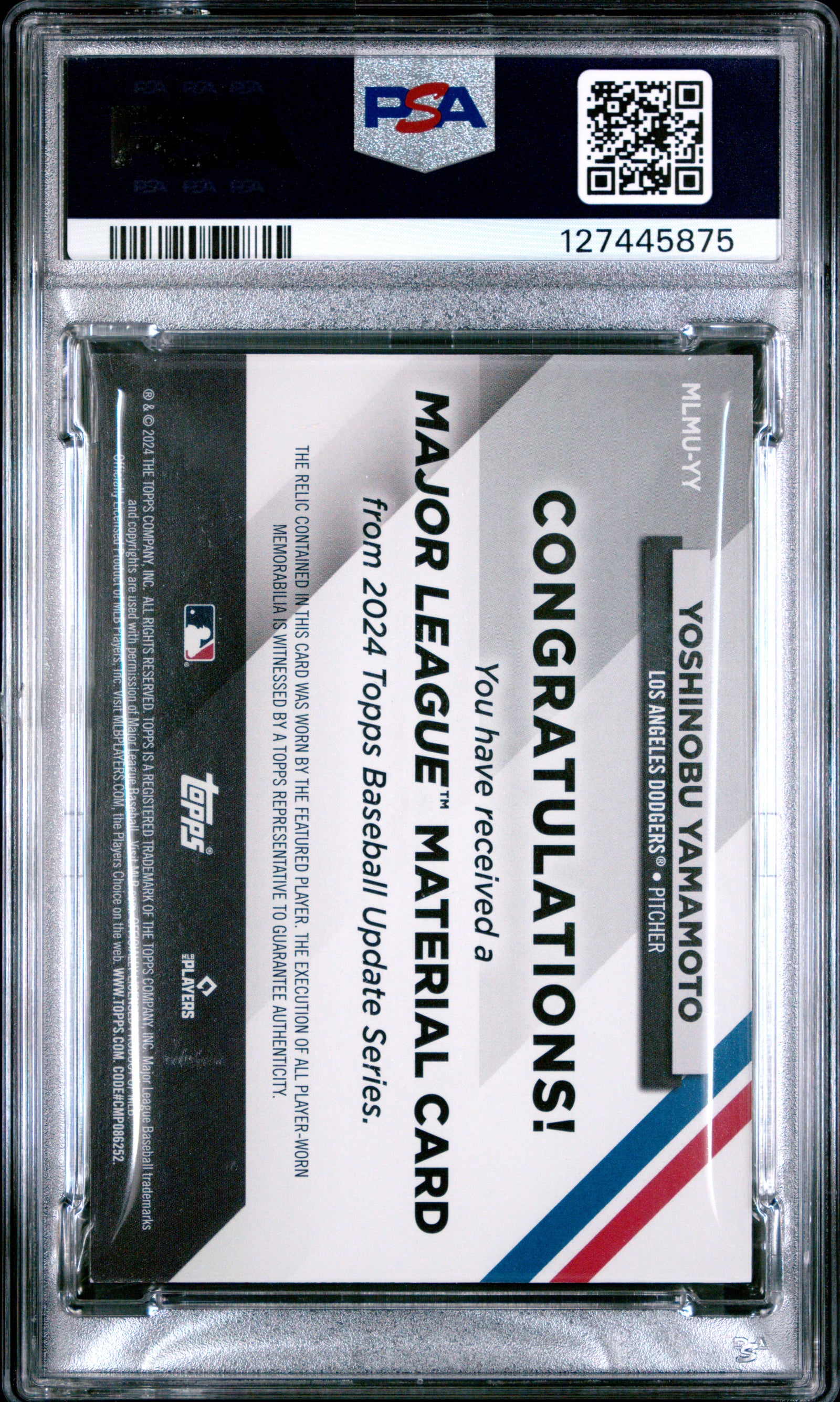 2024 Topps Update Major League Materials Yy Yoshinobu Yamamoto PSA 9