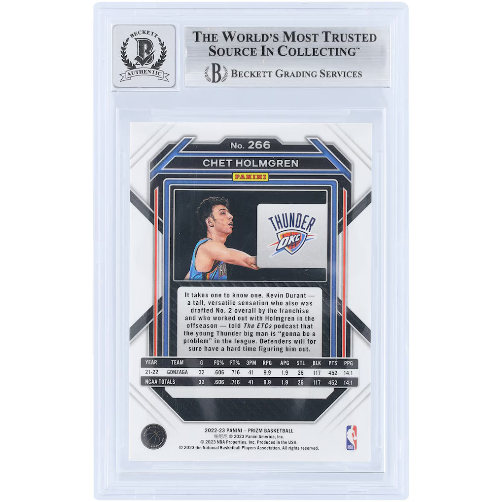 2022-23 Panini Prizm Chet Holmgren Autograph Beckett/Fanatics Authentic Auto 10
