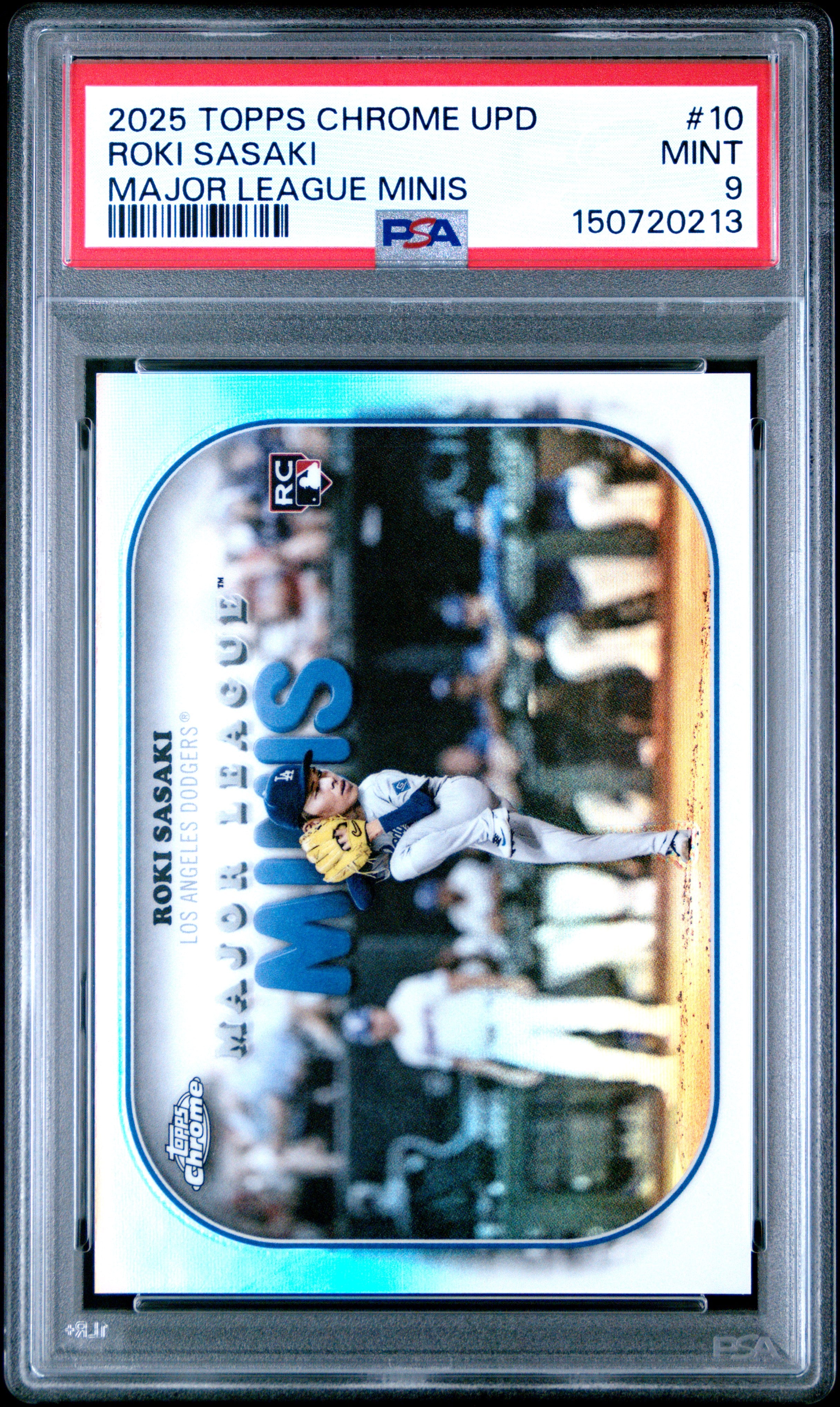 2025 TOPPS CHROME UPDATE MAJOR LEAGUE MINIS 10 ROKI SASAKI PSA 9 - front