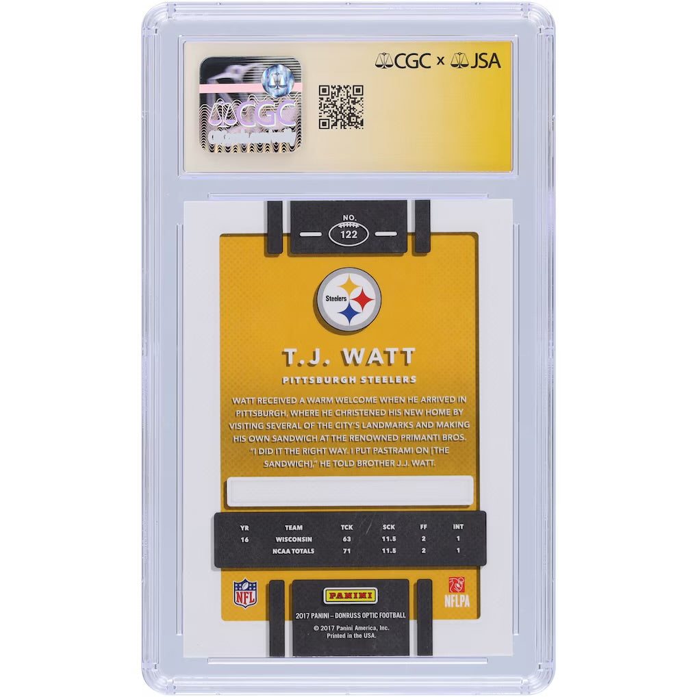 2017 Panini Donruss Optic T.J. Watt Autograph CGC Fanatics Authentic 9/10 Rookie Card