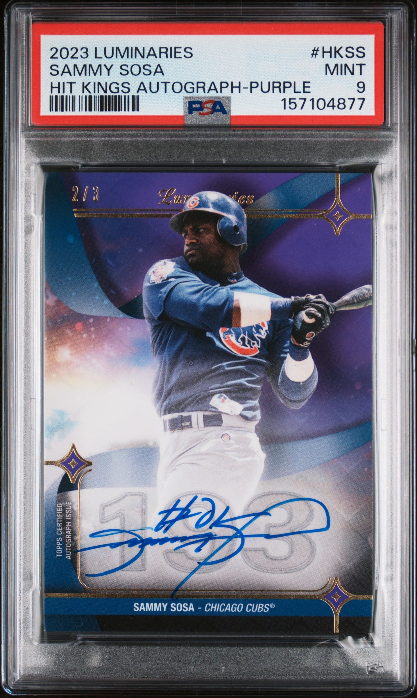 2023 Topps Luminaries Sammy Sosa Hit Kings /3 Auto PSA 9