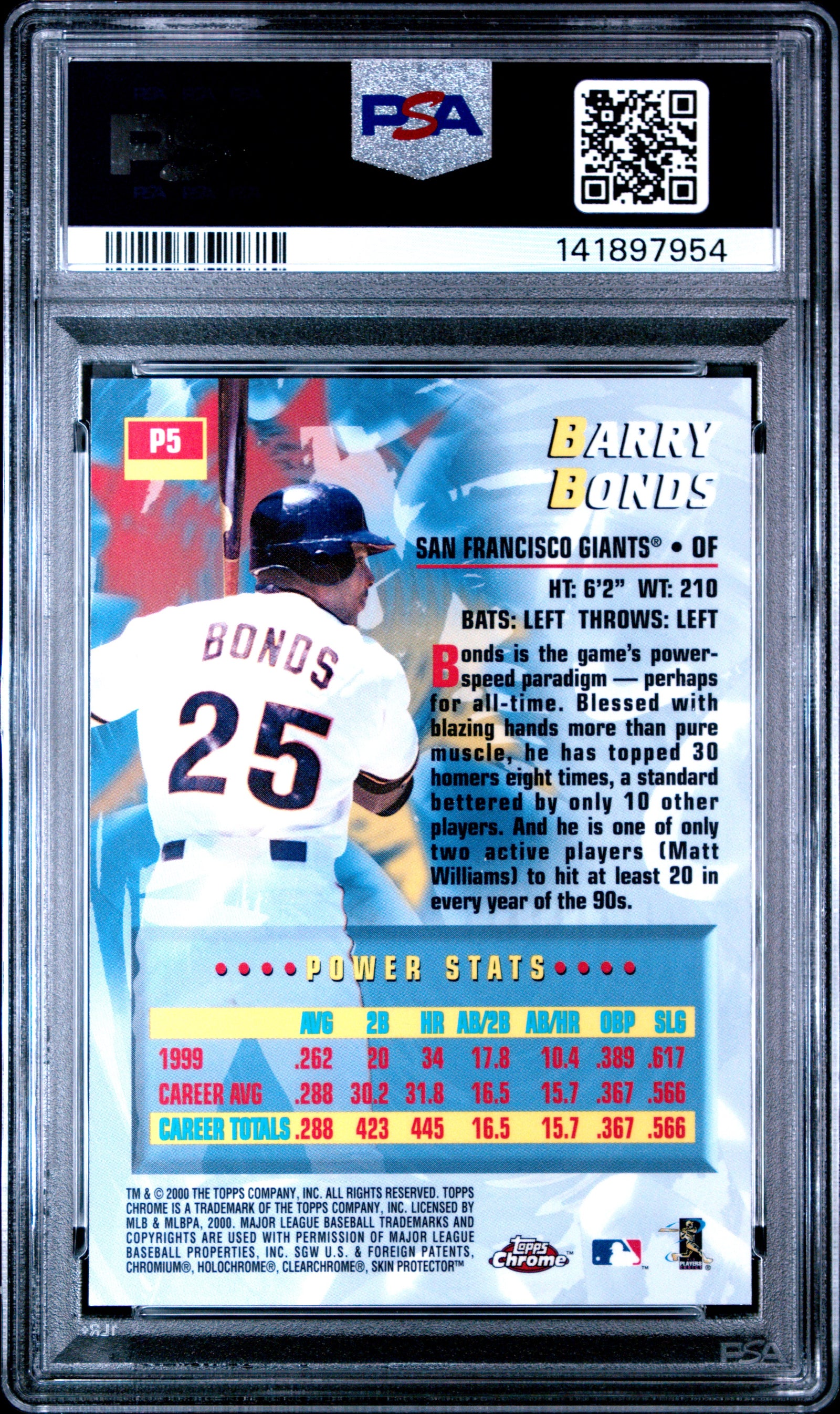 2000 Topps Chrome Power Players P5 Barry Bonds PSA 9