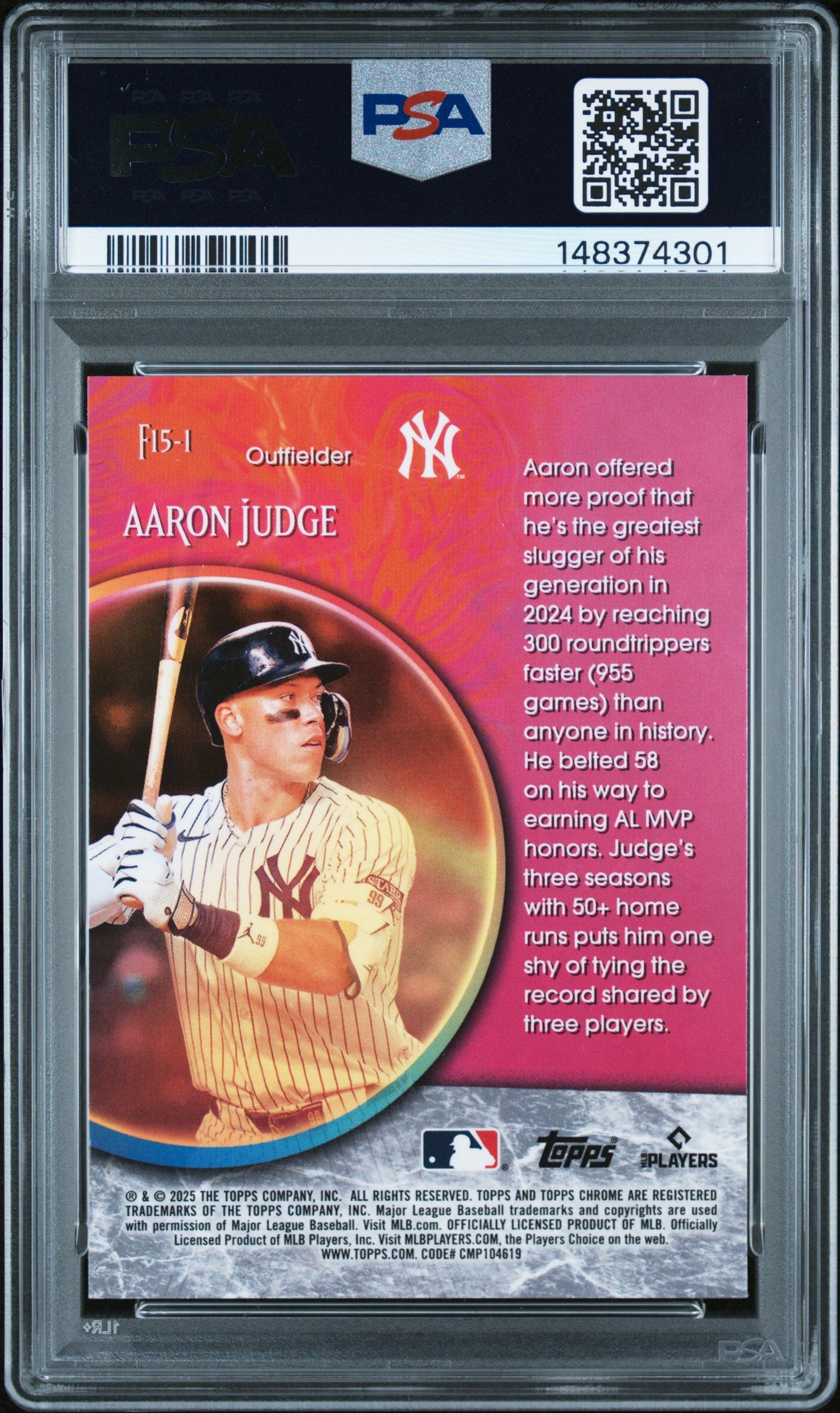 2025 Topps Chrome Fortune 15 F15-1 Aaron Judge Green Refractor PSA 8