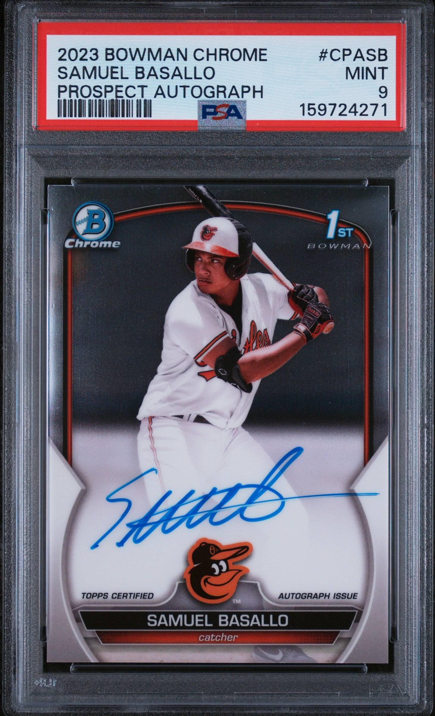 2023 BOWMAN CHROME PROSPECT AUTOGRAPHS CPASB SAMUEL BASALLO PSA 9 - front