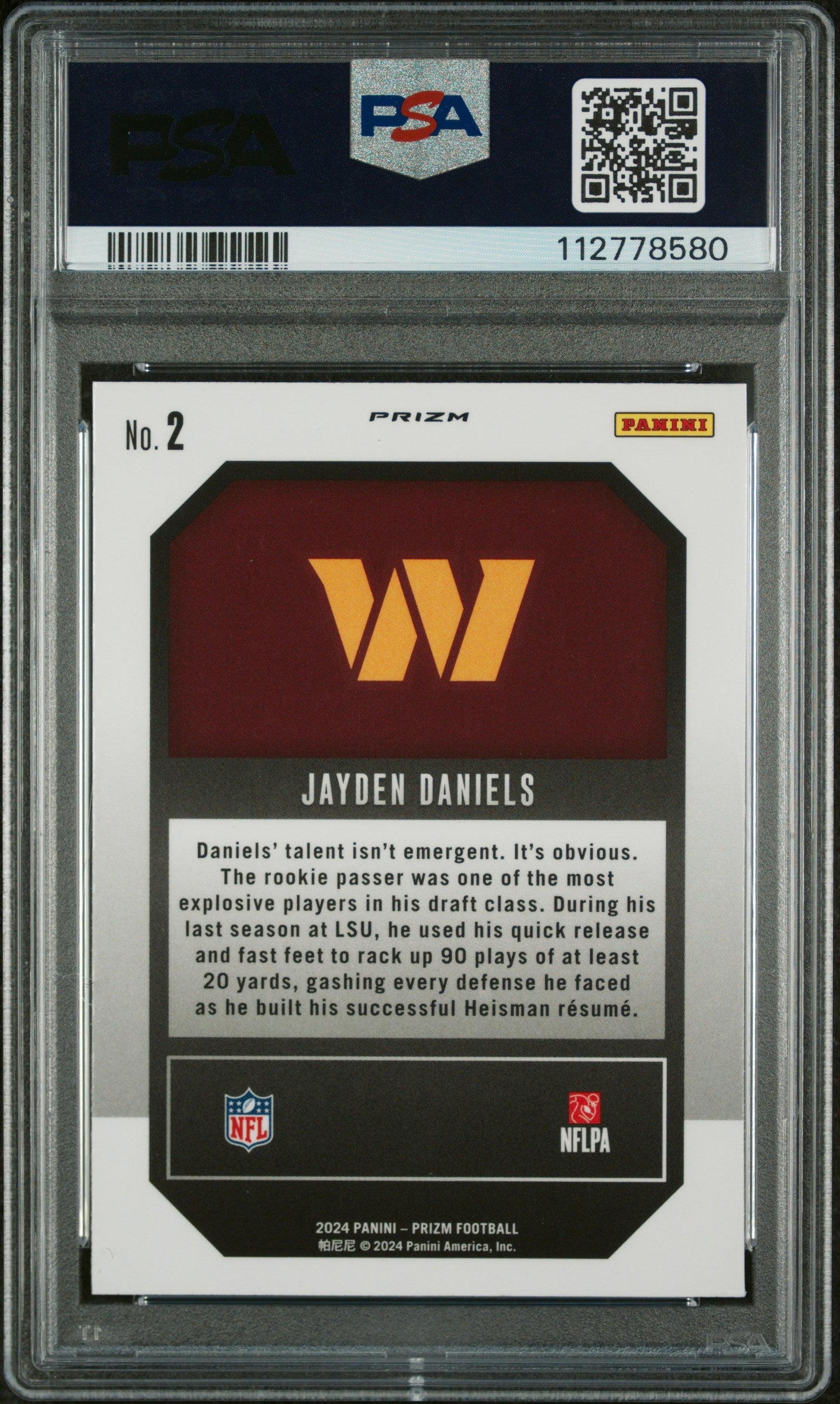 2024 Panini Prizm Emergent 2 Jayden Daniels Green Ice PSA 8