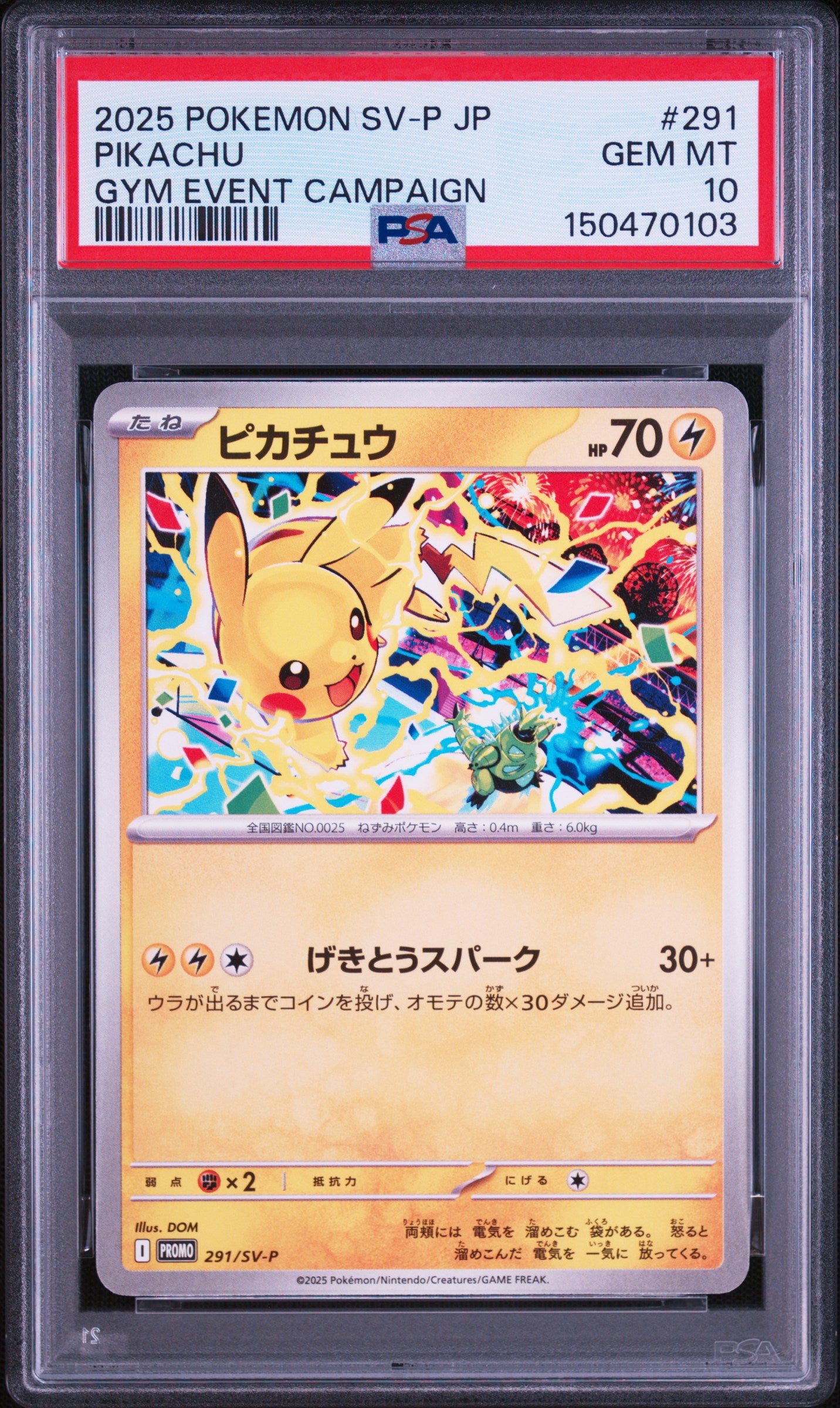 2025 POKEMON JAPANESE SV-P PROMO 291 PIKACHU GYM EVENT CAMPAIGN PSA 10 - front