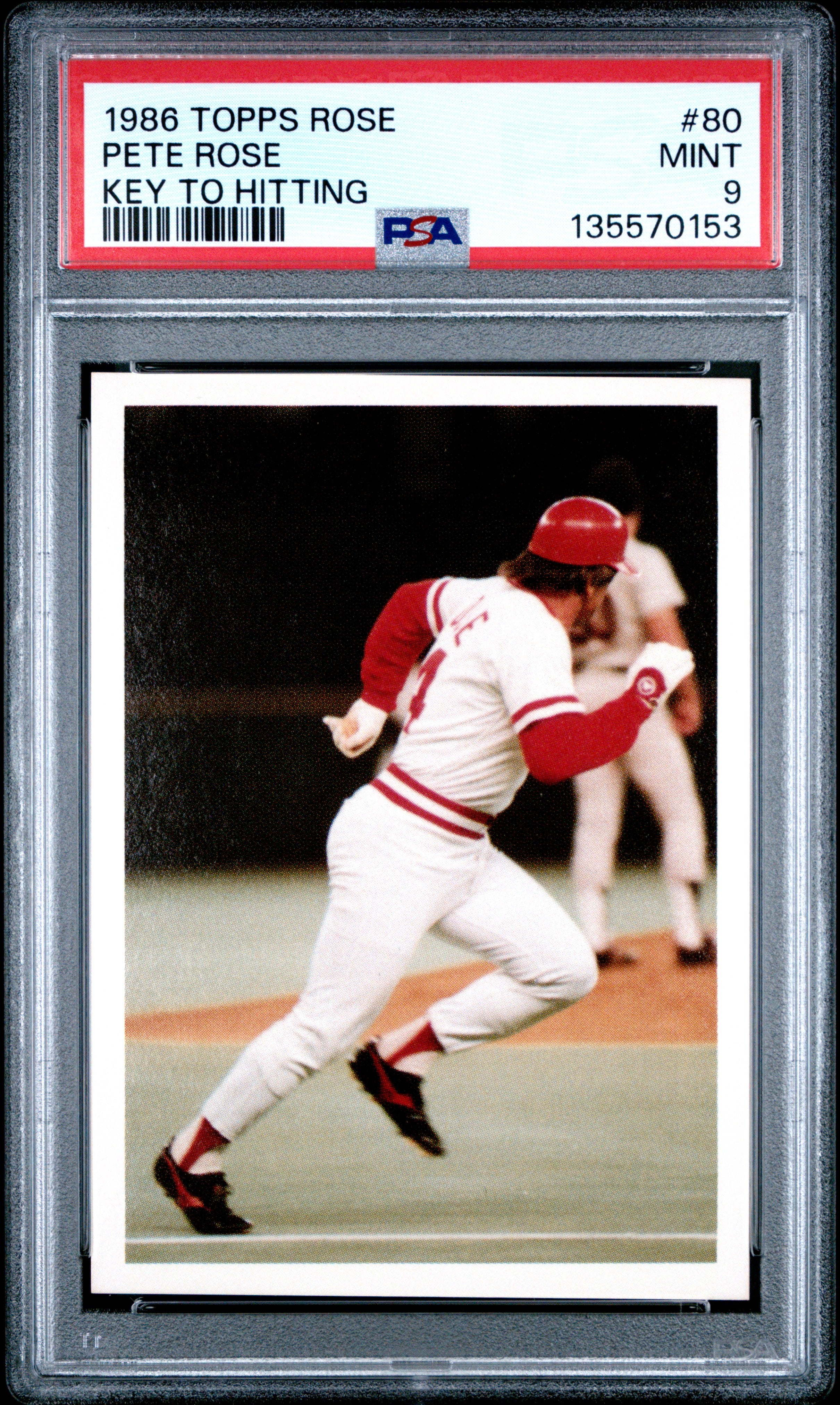 1986 TOPPS PETE ROSE SET 80 PETE ROSE KEY TO HITTING PSA 9 - front