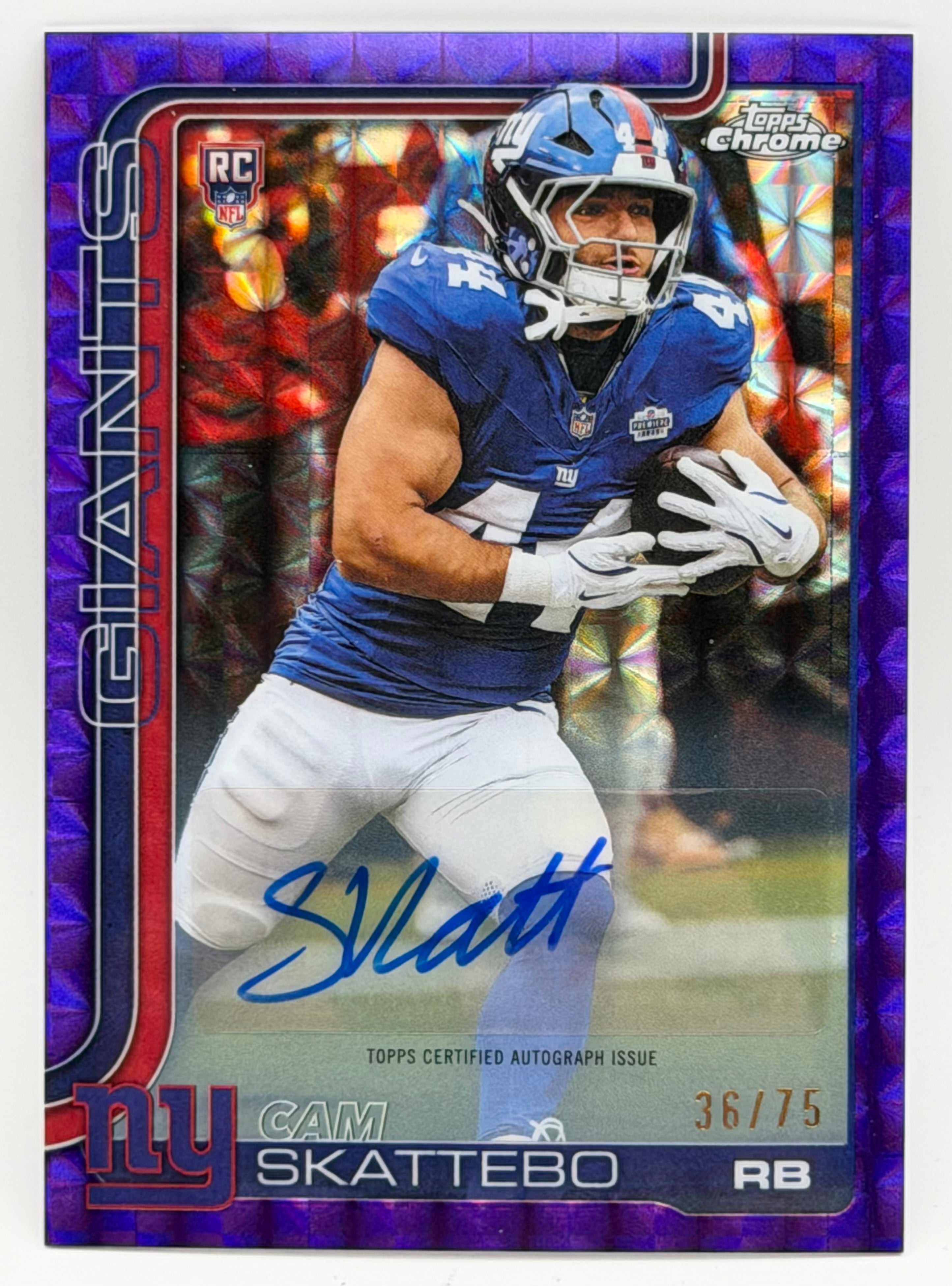 2025 Topps Chrome Cam Skattebo RC Auto Geometric Purple /75