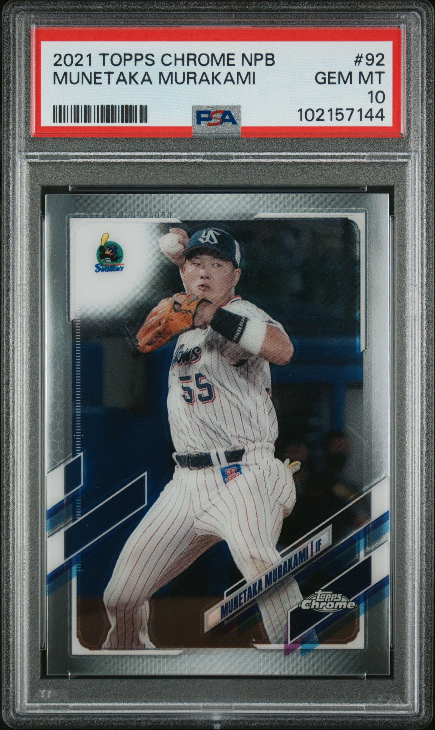2021 TOPPS CHROME NIPPON PROFESSIONAL BASEBALL 92 MUNETAKA MURAKAMI PSA 10 - front