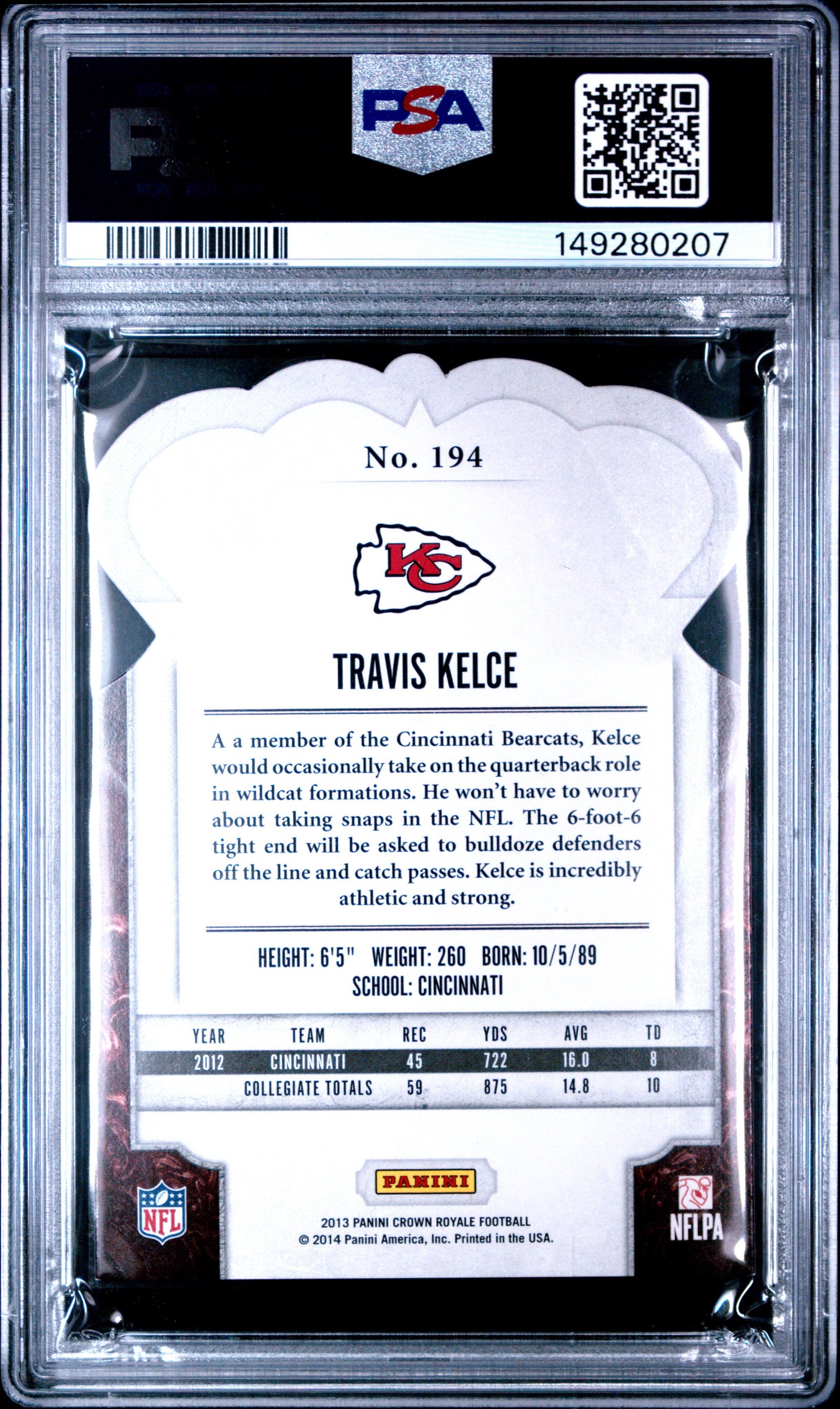 2013 Crown Royale Travis Kelce RC Purple Holo /25 Crown PSA 8