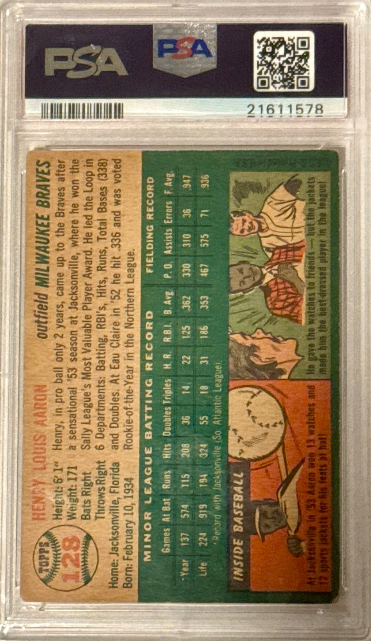 1954 Topps Hank Aaron Rookie Card RC PSA 4.5 VG-EX+