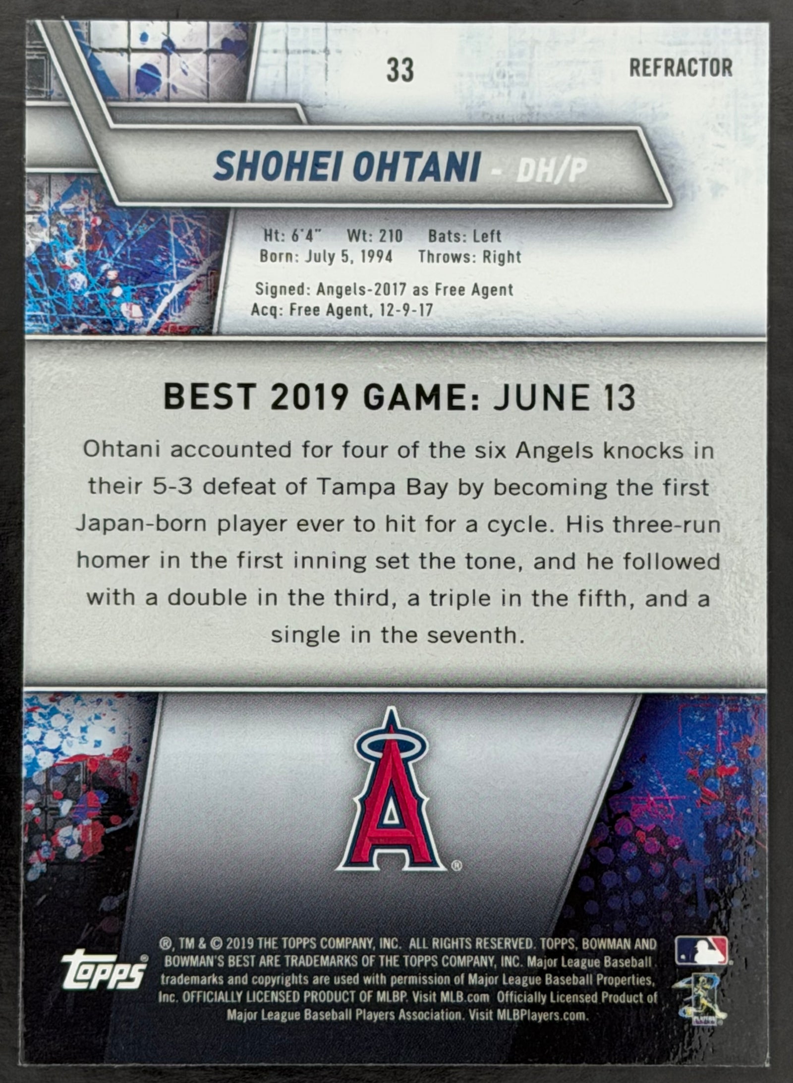 2019 Bowman’s Best Shohei Ohtani #33 Refractor