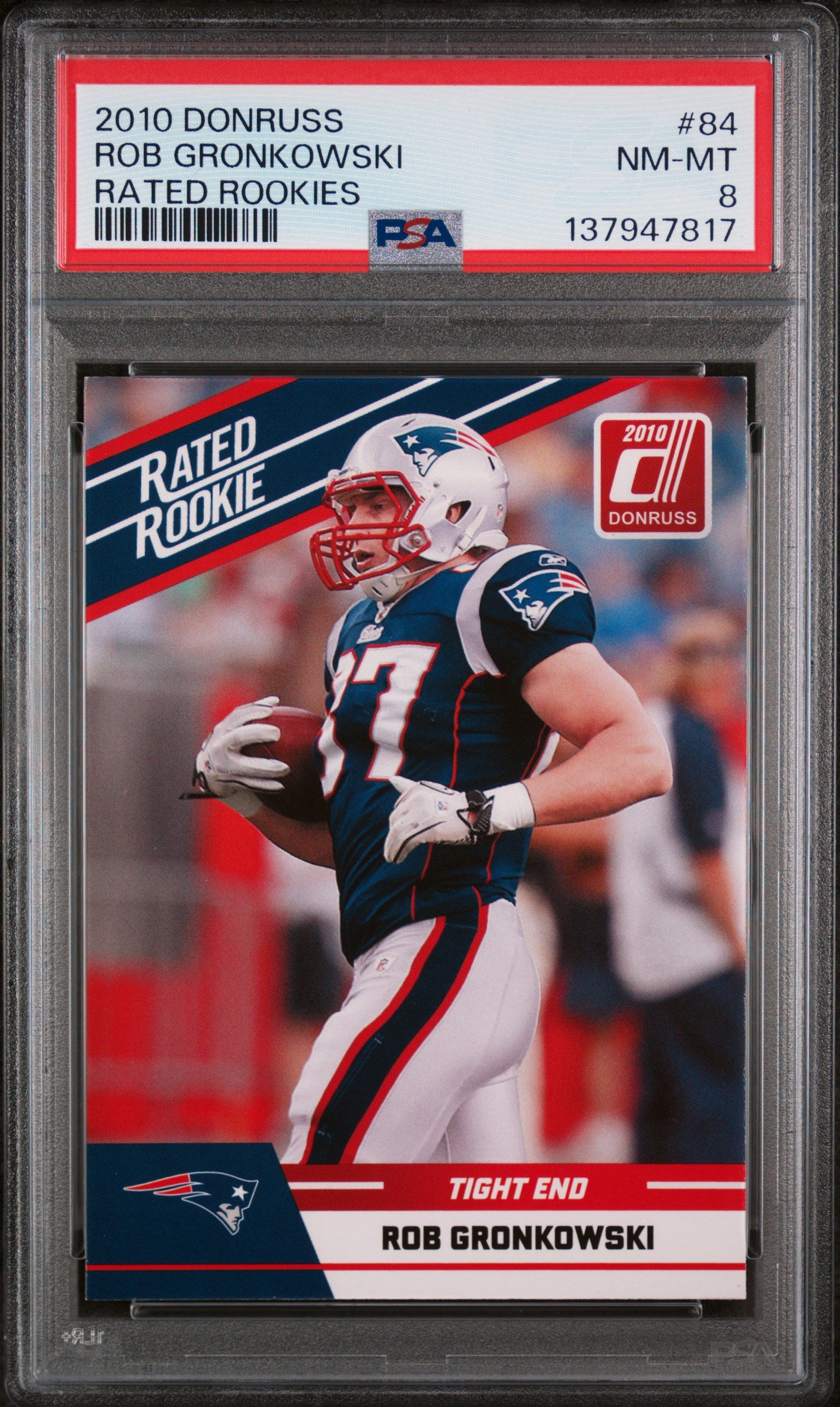 2010 Donruss Rated Rookies 84 Rob Gronkowski PSA 8