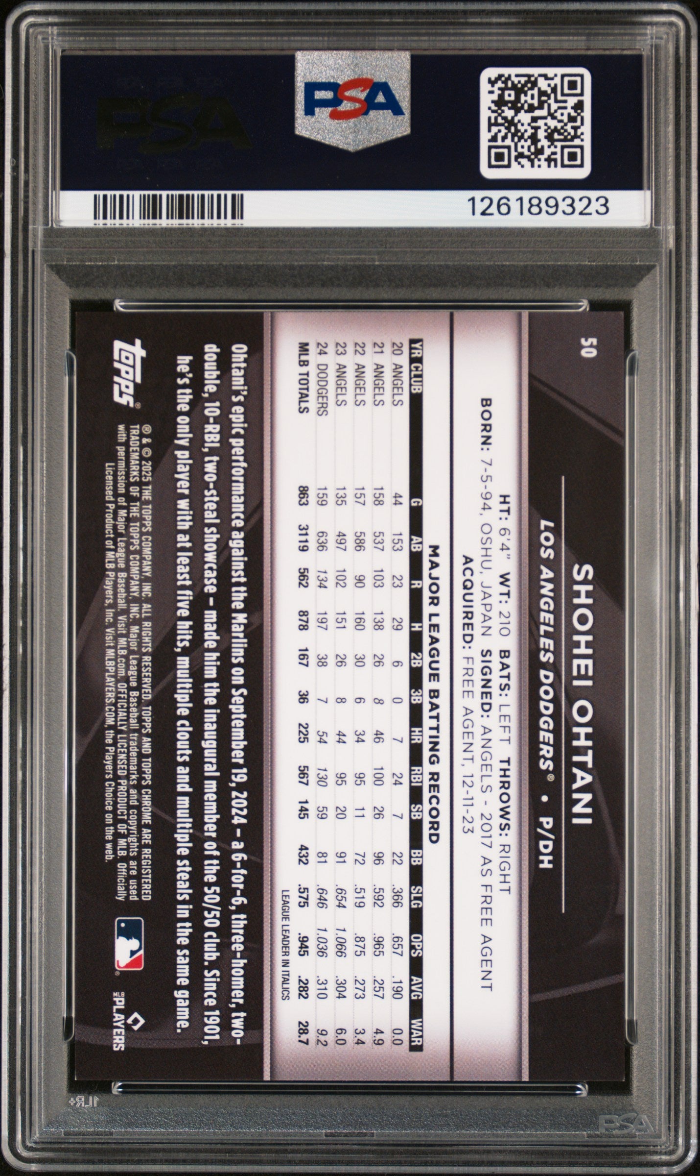 2025 Topps Chrome Black 50 Shohei Ohtani Green Wave PSA 9