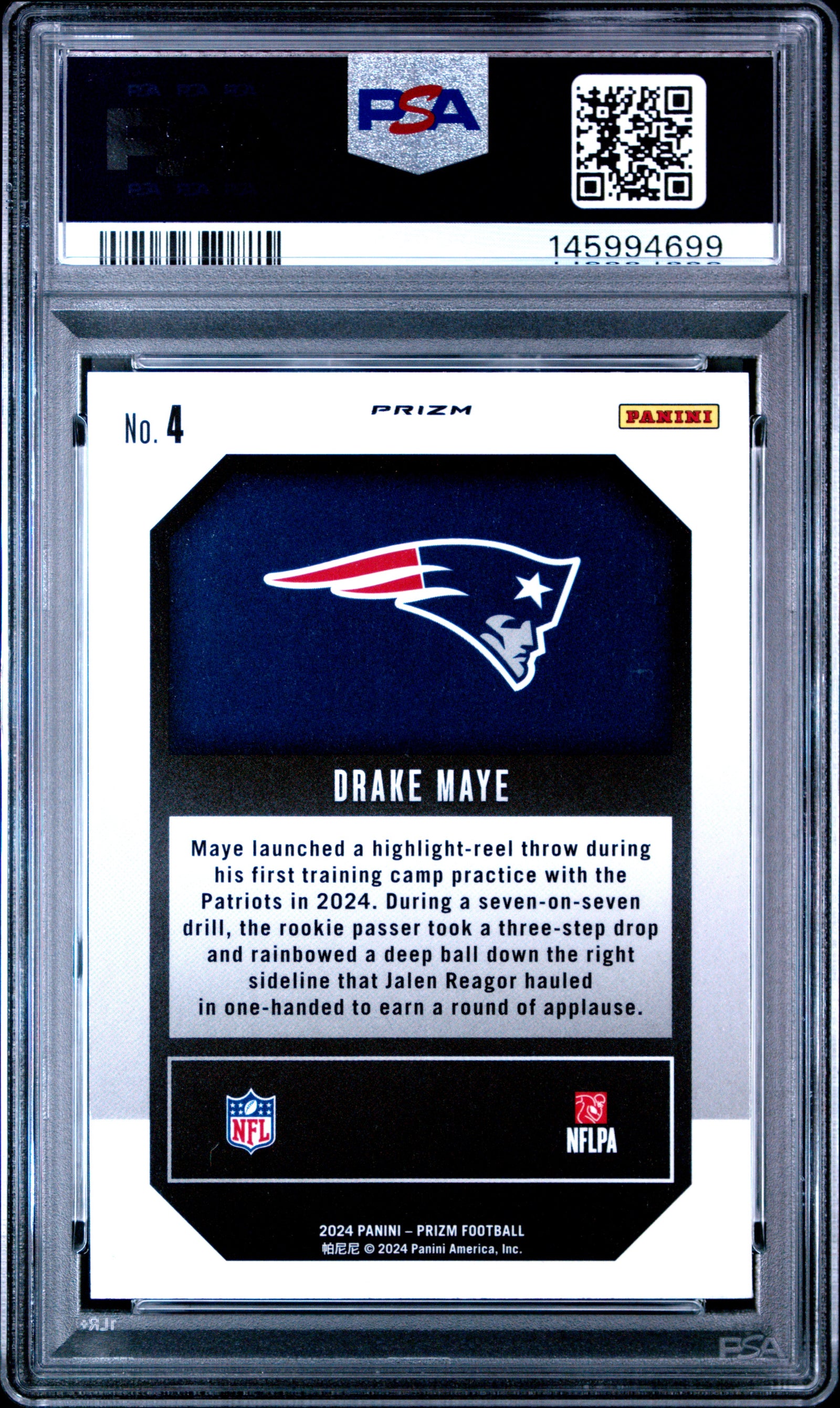 2024 Panini Prizm Emergent 4 Drake Maye Green Wave PSA 8