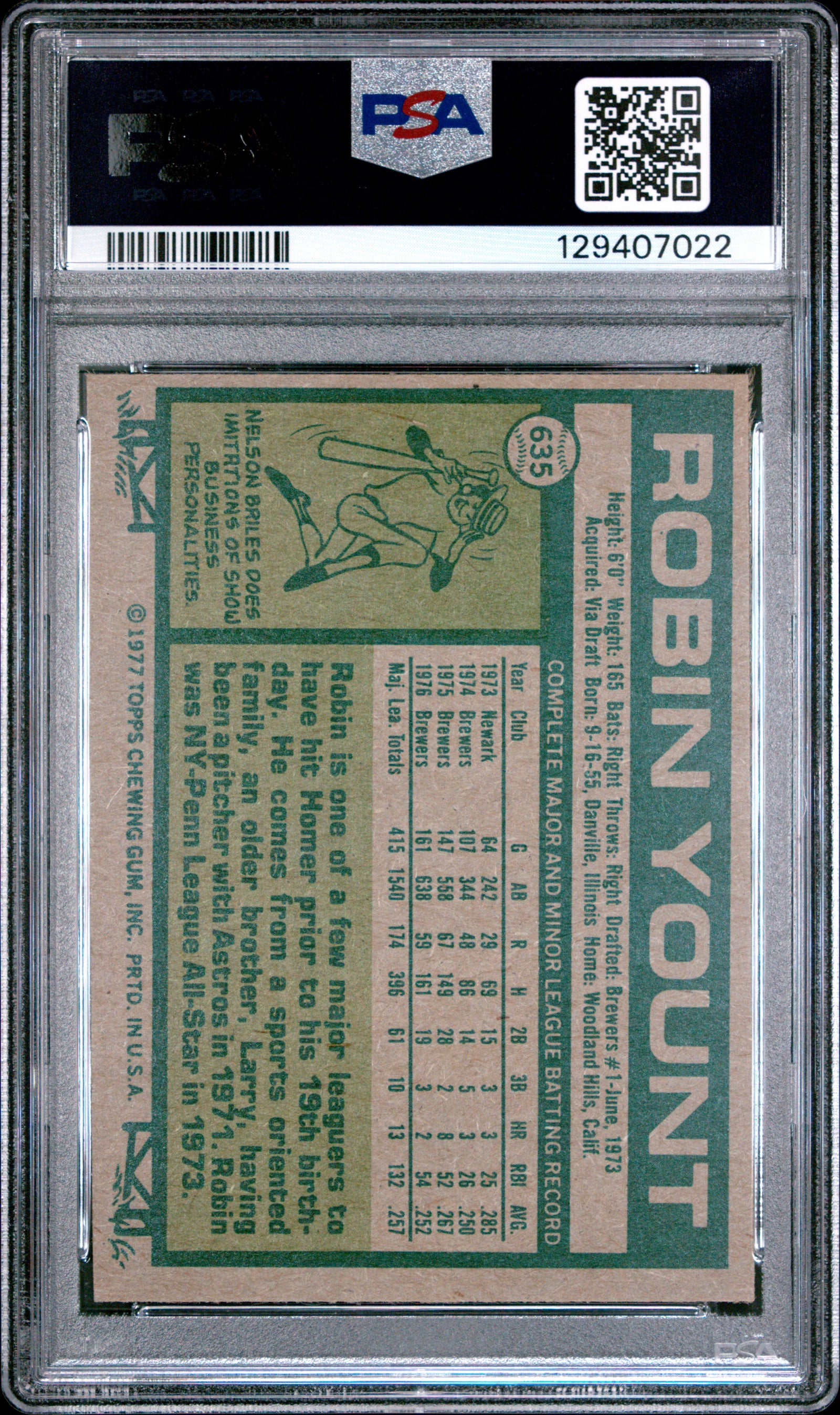 1977 Topps #635 Robin Yount PSA 7