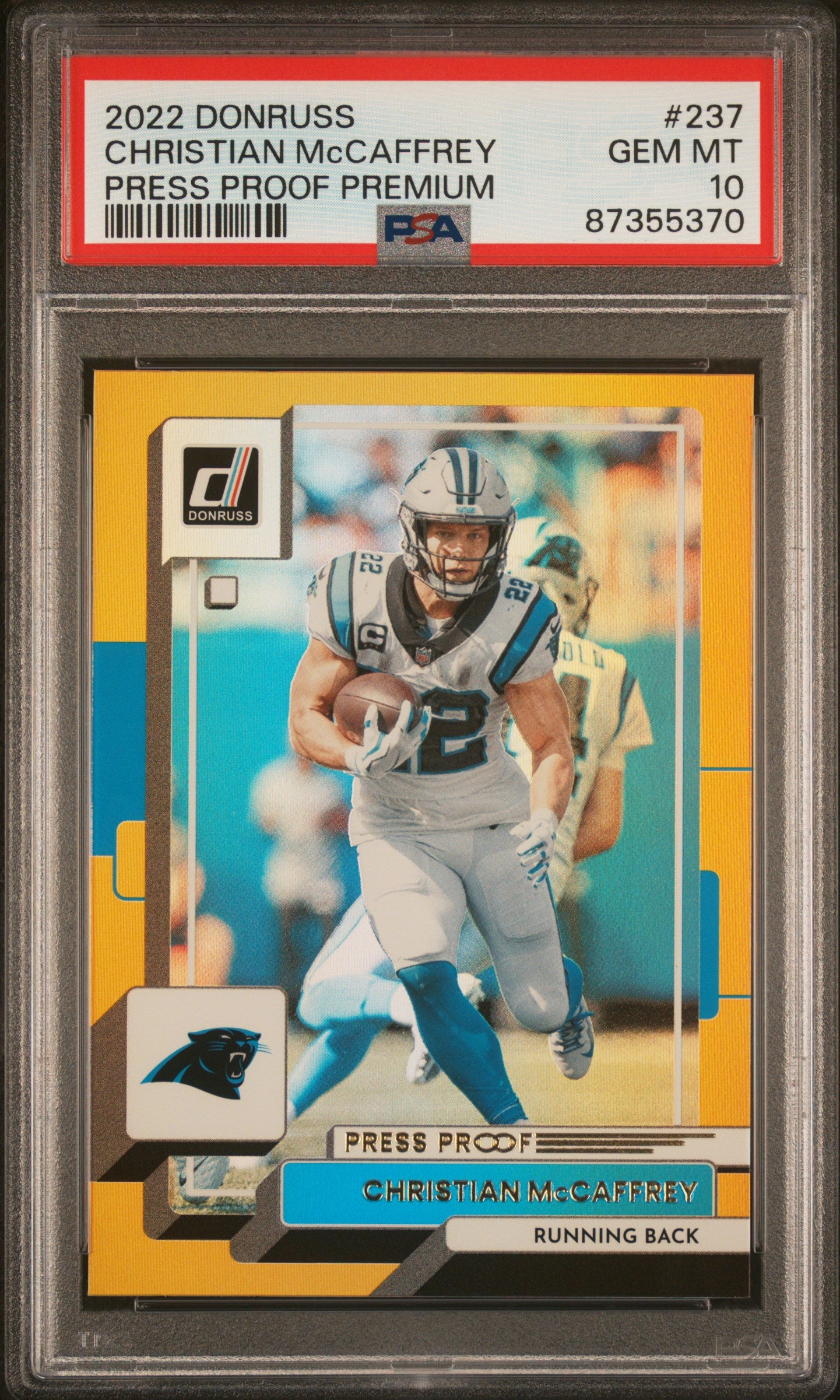 2022 Panini Donruss 237 Christian Mccaffrey Press Proof Premium PSA 10
