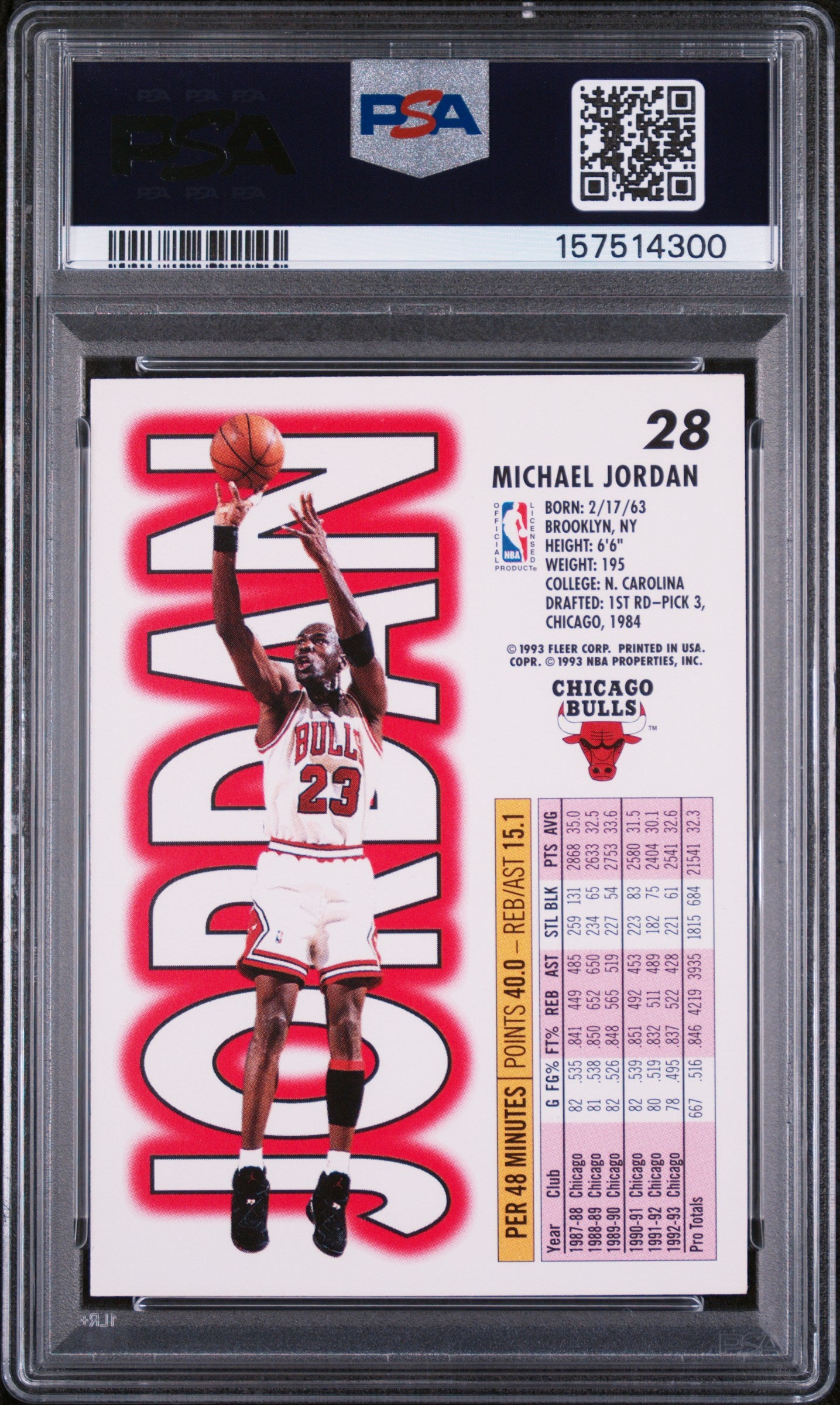 1993 FLEER 28 MICHAEL JORDAN PSA 8 - back