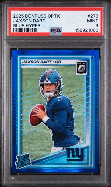 2025 Panini Donruss Optic #273 Jaxson Dart Blue Hyper PSA 9