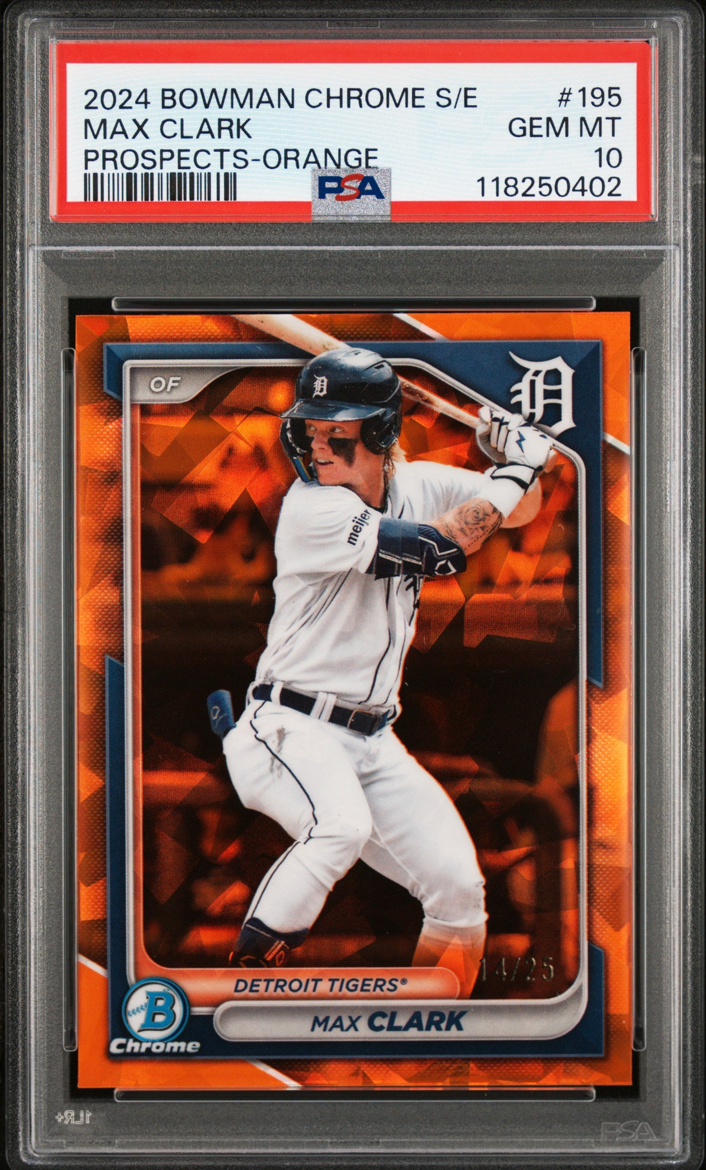 2024 Bowman Chrome Sapphire Edition Prospects 195 Max Clark Orange PSA 10