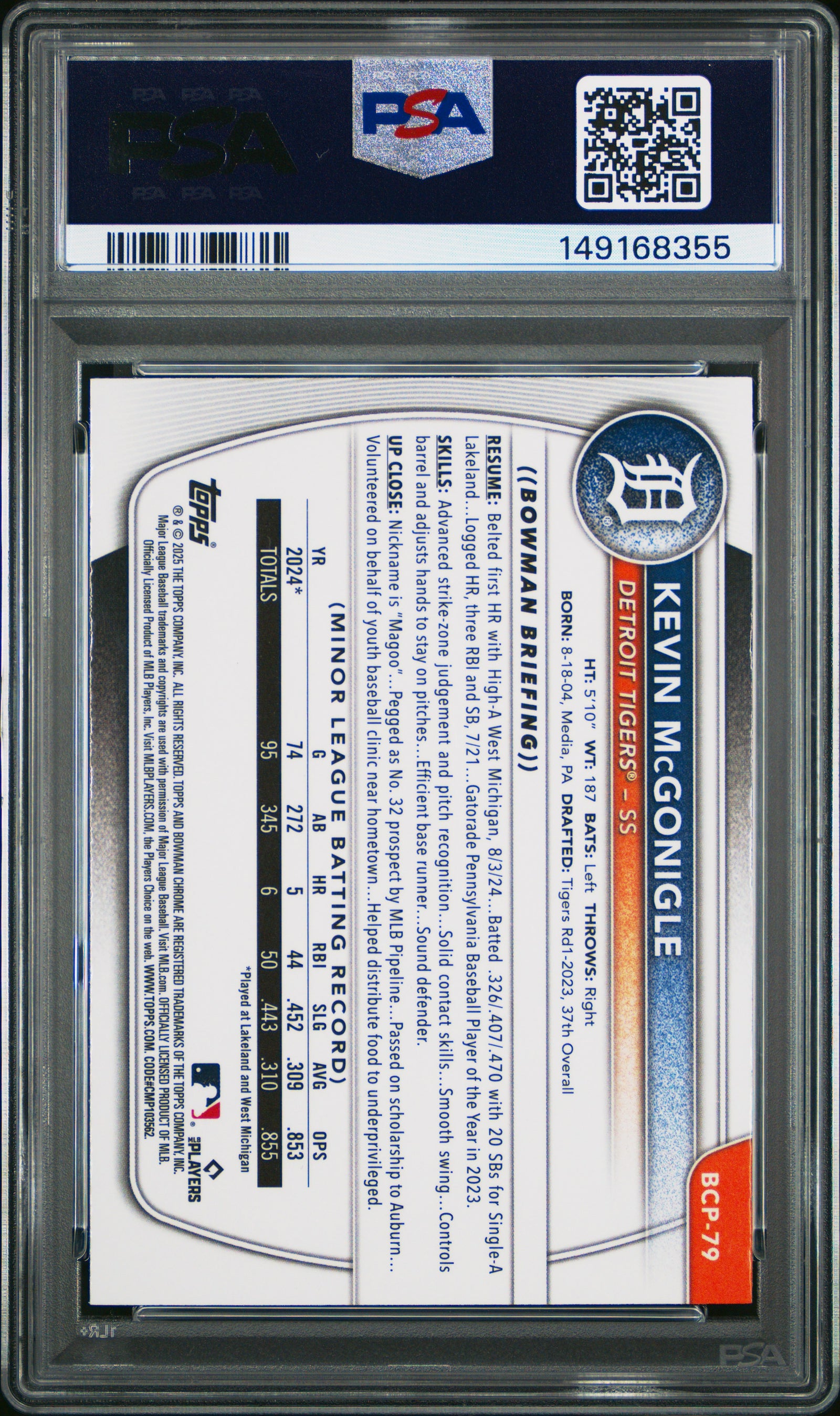 2025 Bowman Mega Box Chrome Prospects 79 Kevin Mcgonigle PSA 9