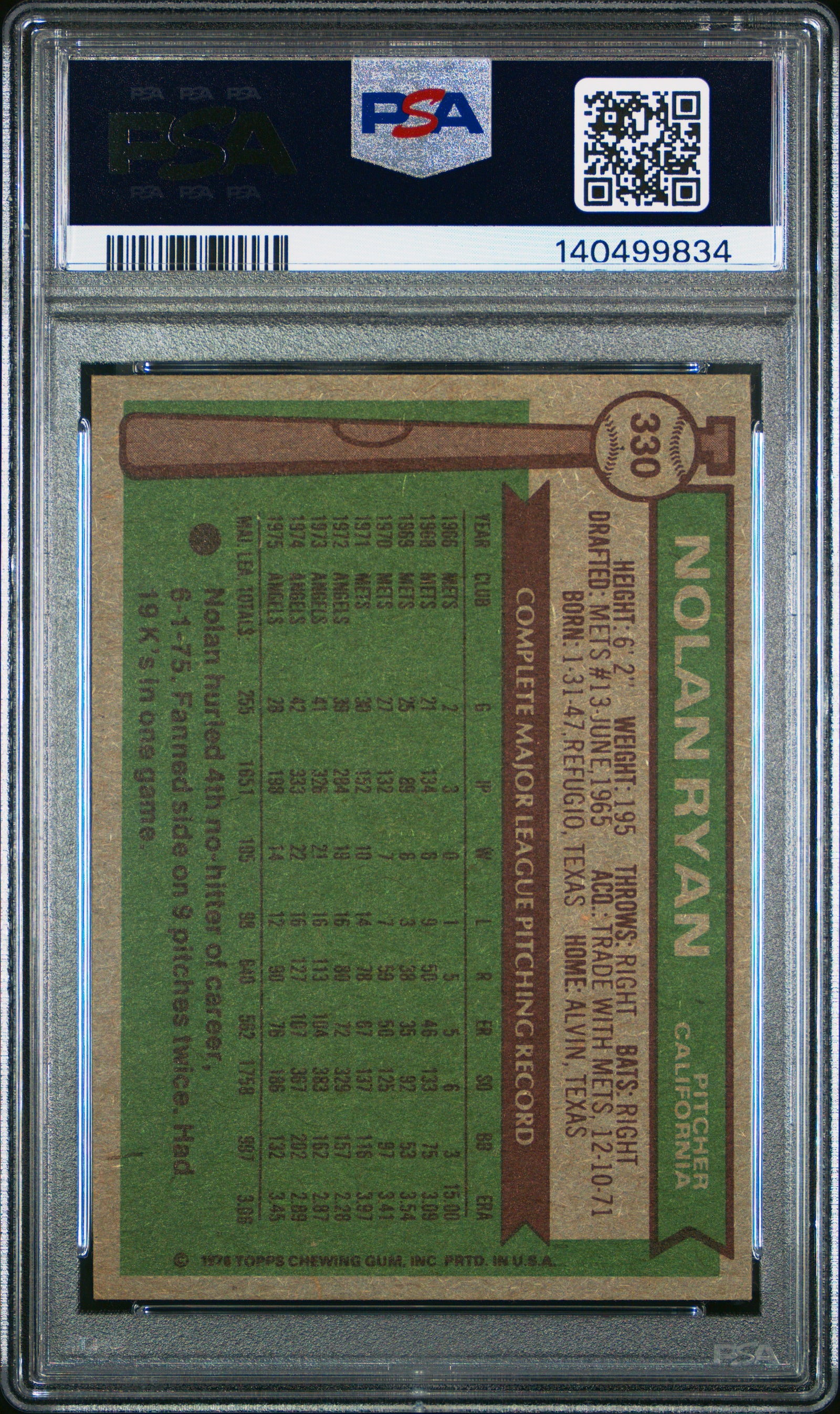 1976 Topps 330 Nolan Ryan PSA 6