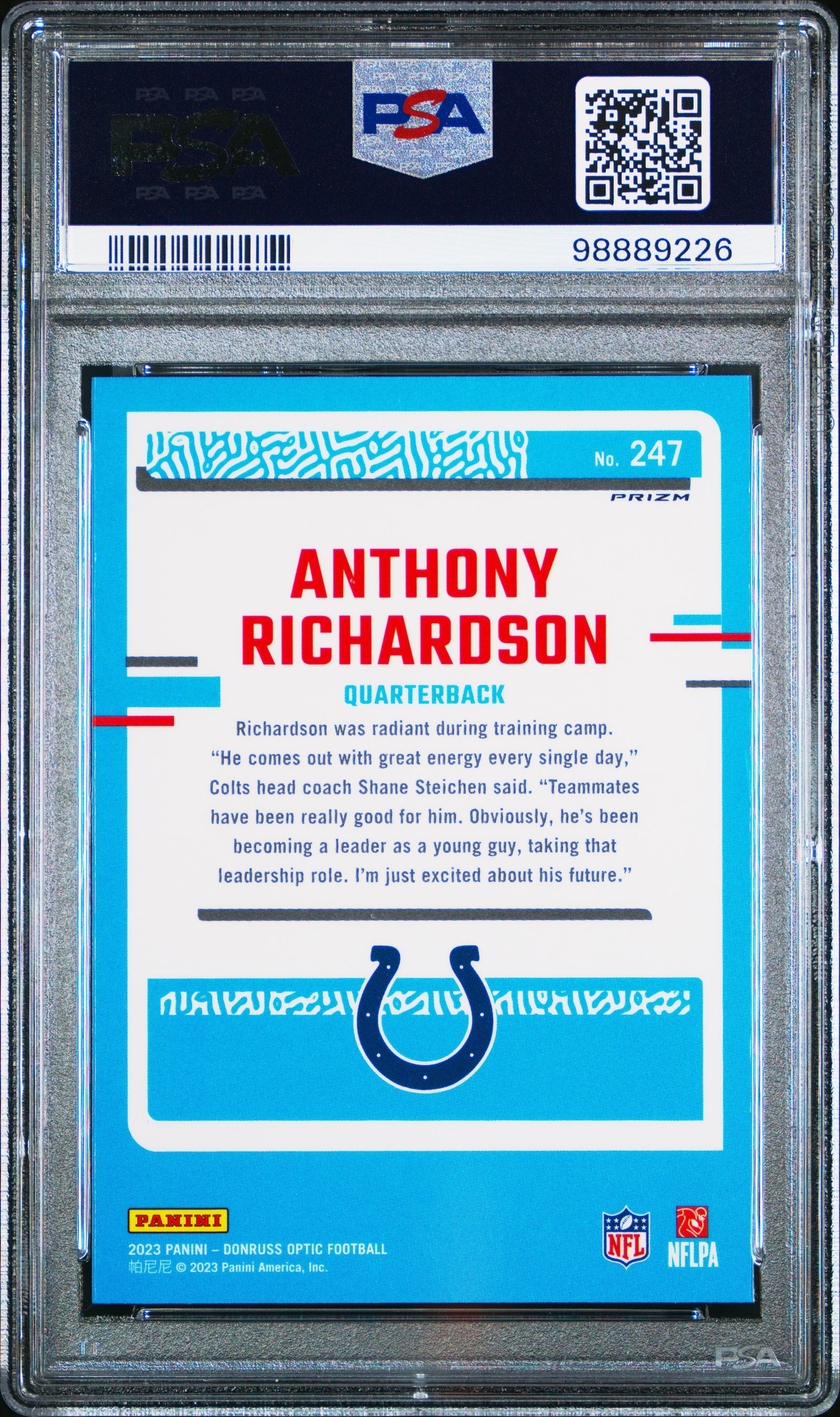 2023 Panini Donruss Optic 247 Anthony Richardson Blue Hyper PSA 10