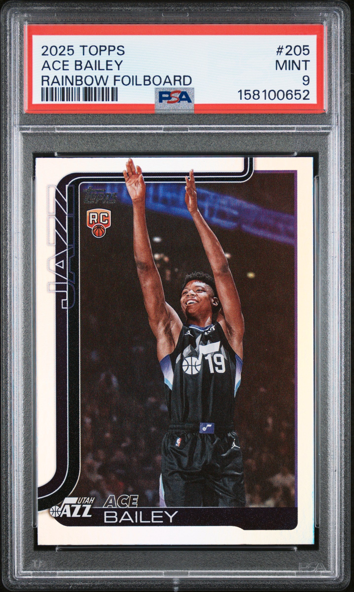 2025 TOPPS 205 ACE BAILEY RAINBOW FOILBOARD PSA 9 - front