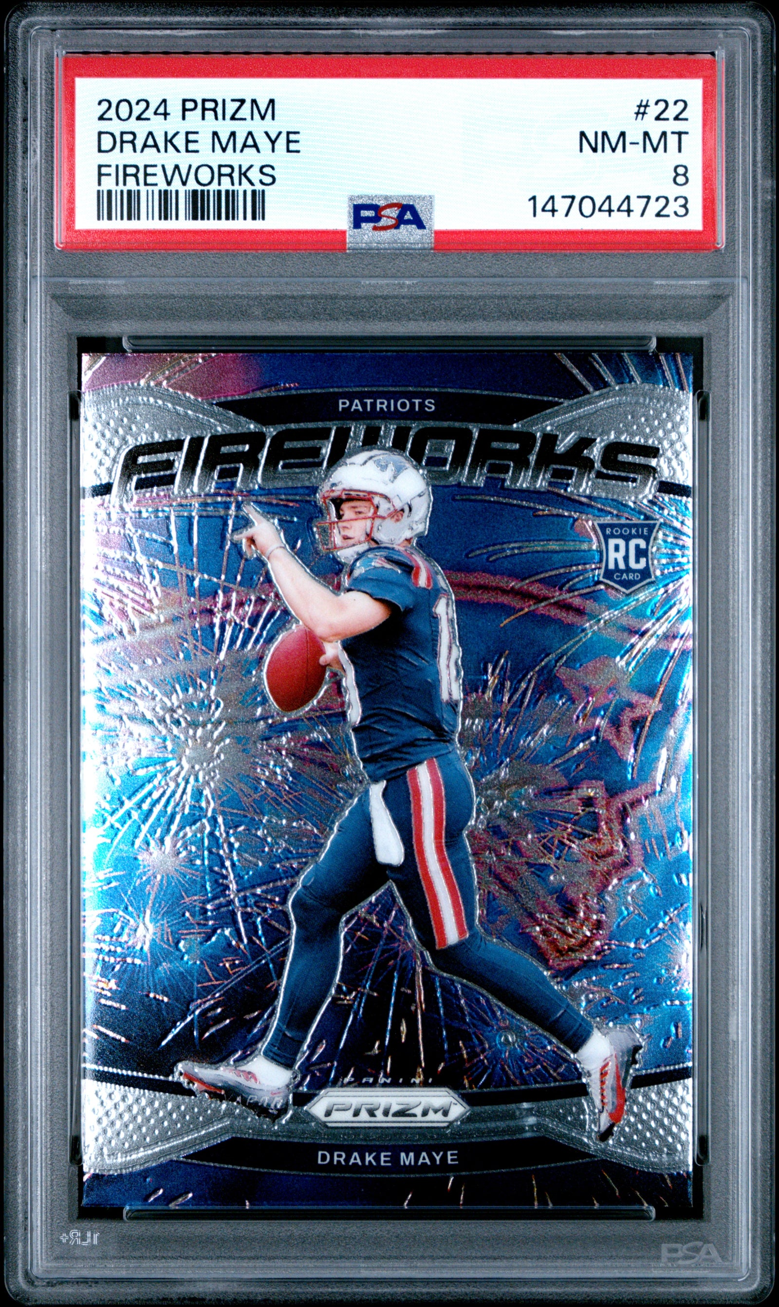 2024 Panini Prizm Fireworks 22 Drake Maye  PSA 8